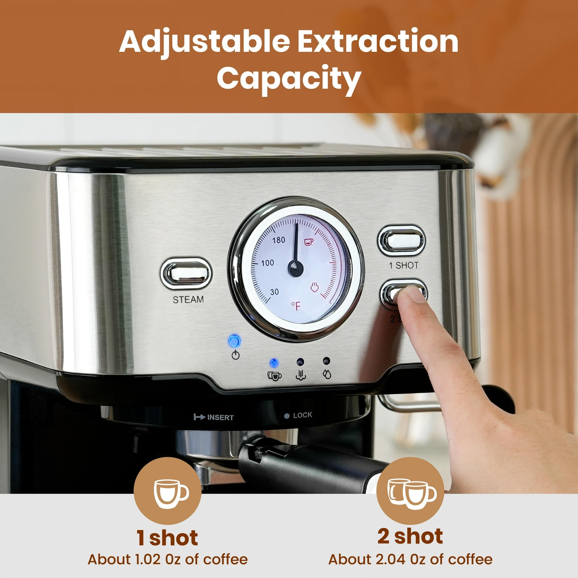 GEVI 20 Bar Stainless Steel Espresso Machine with Milk Frother Wand and Dual Temperature Control, GECME403L-U - Image 2