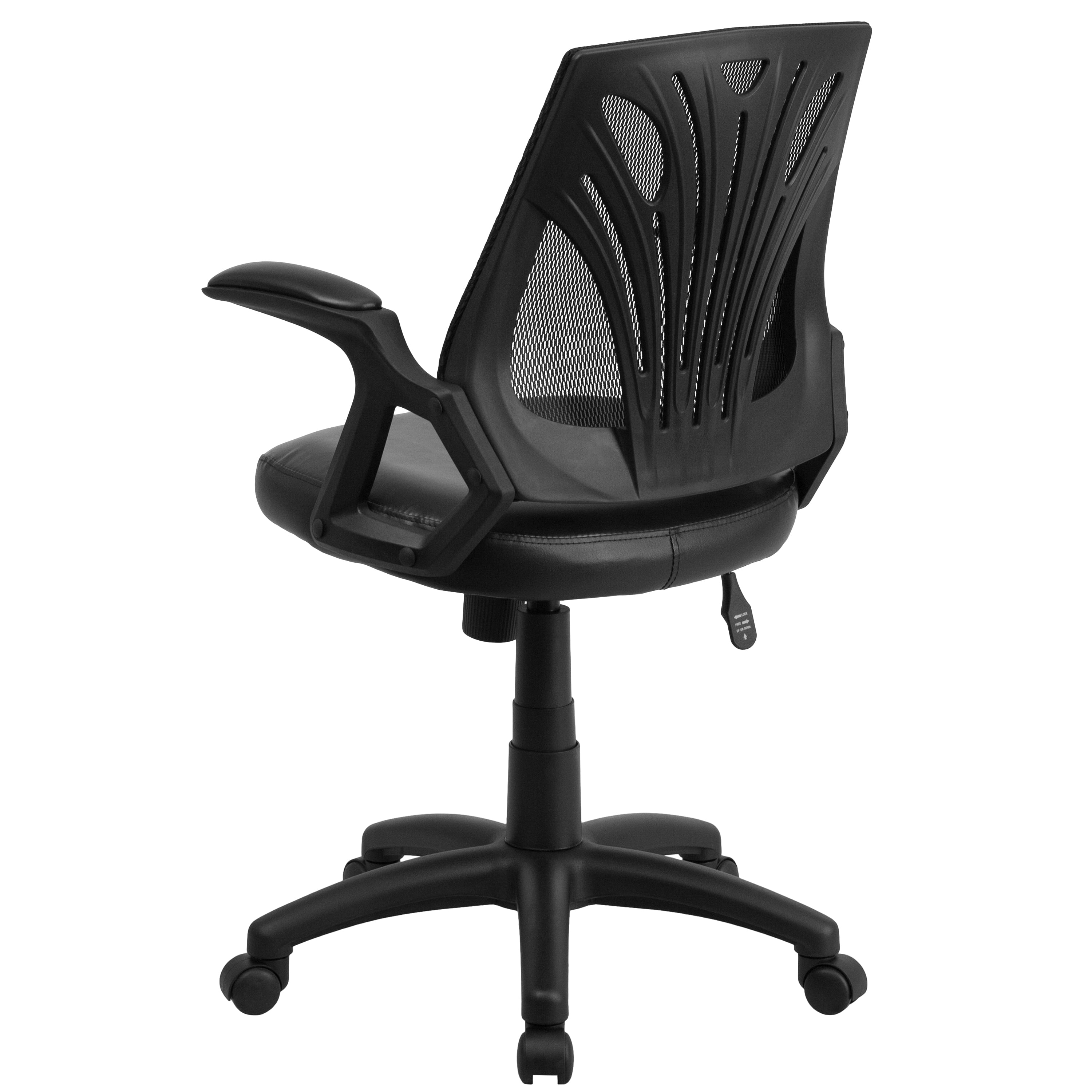 Flash Furniture Sam Mid-Back Designer Black Mesh Swivel Task Office Chair with LeatherSoft Seat and Open Arms - Image 2