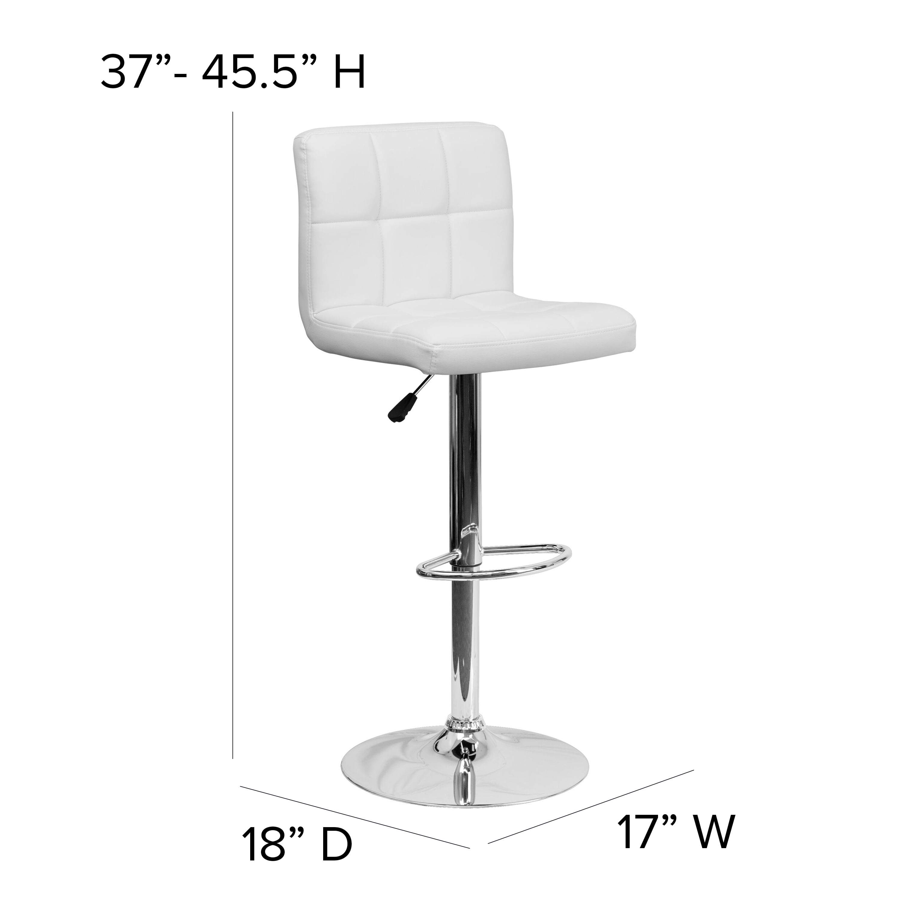 Flash Furniture Kathleen Contemporary White Quilted Vinyl Adjustable Height Barstool with Chrome Base - Image 6