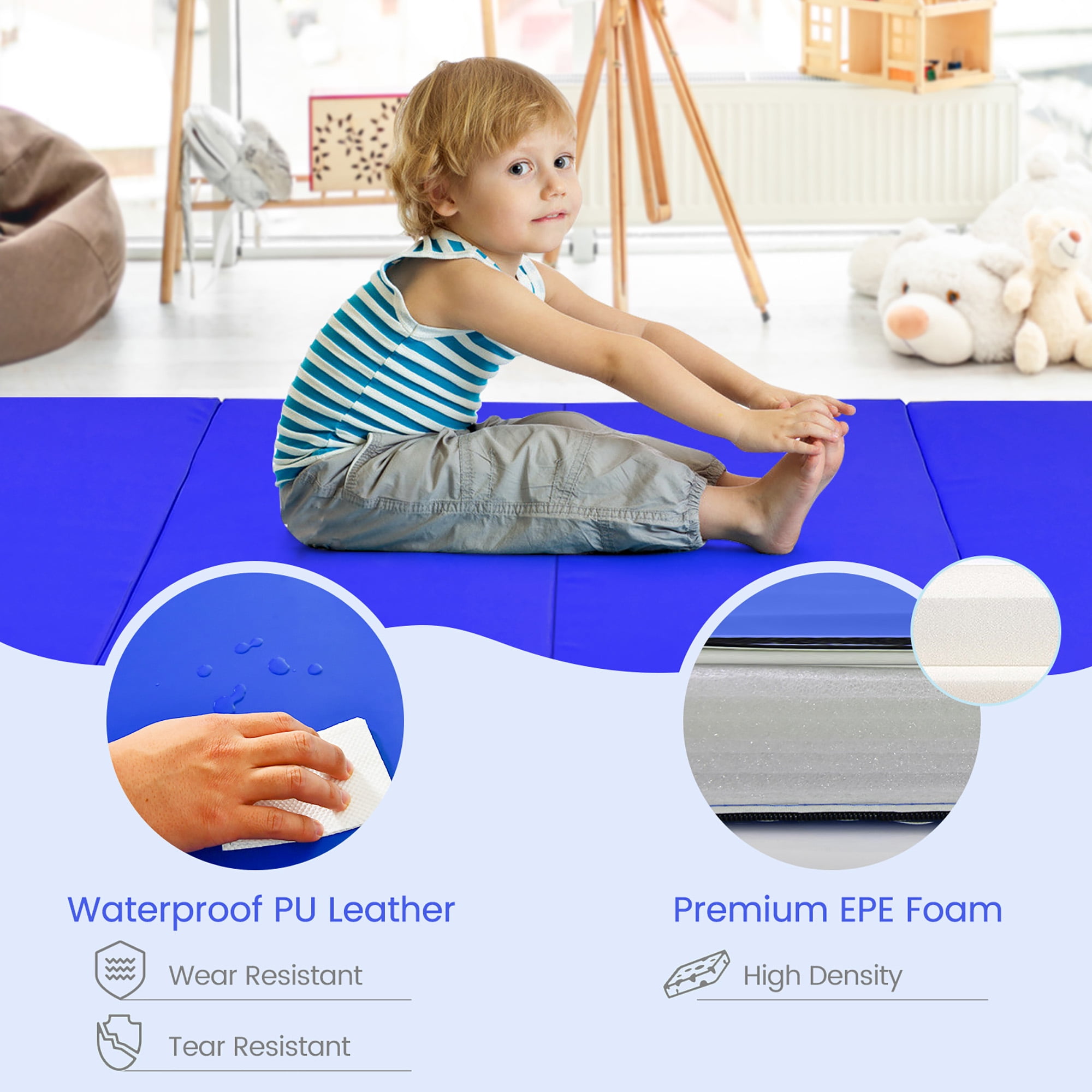 Costway Folding 48.00 x 96.00 x 2.00 Inches Gymnastic Exercise Mat with Handles - Image 3