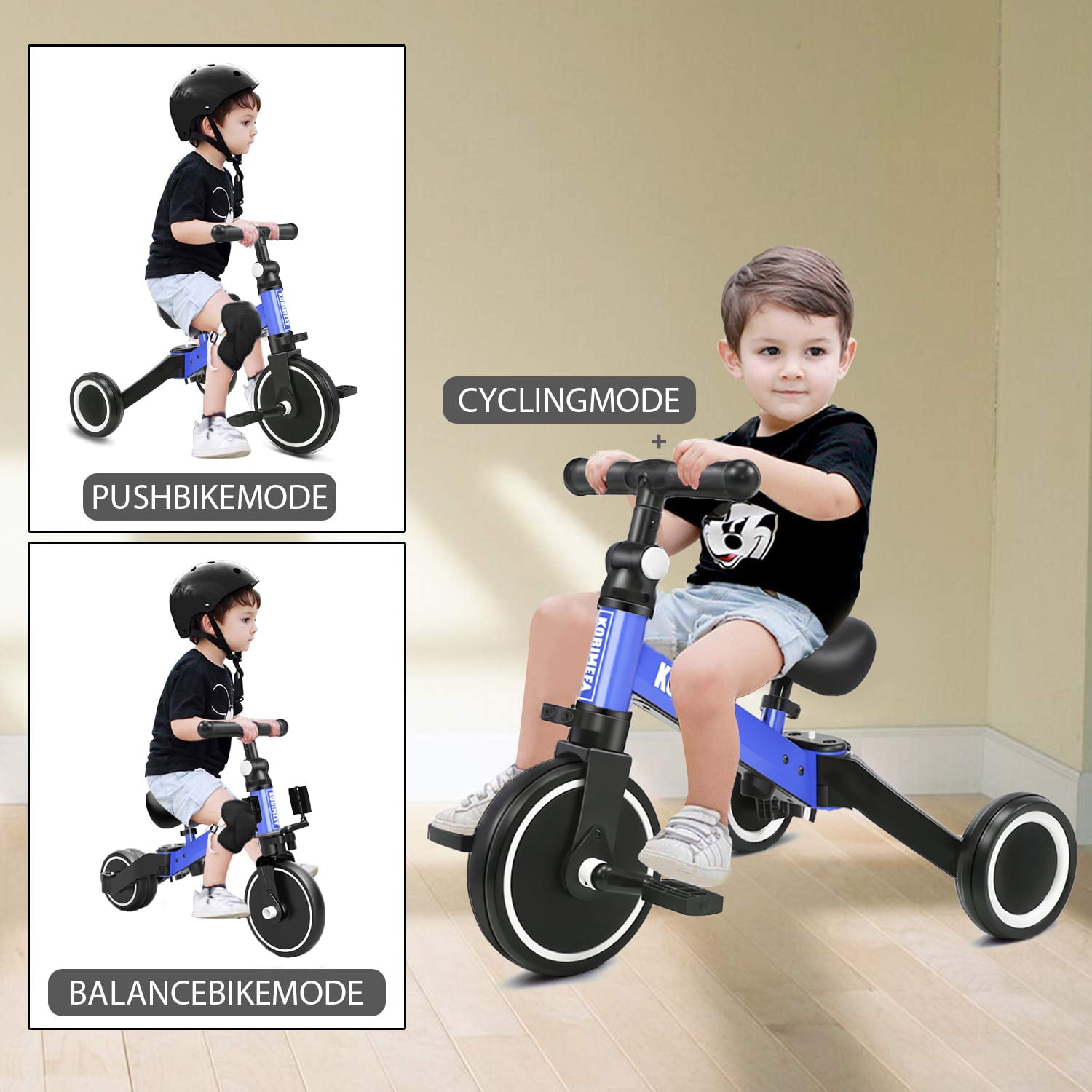 KORIMEFA 5 in 1 Toddler Bike for 1-4 Years Old Kids, Kids Trike Tricycle for Balance Training, Baby Bike Toys Gift for Boy & Girl - Image 3