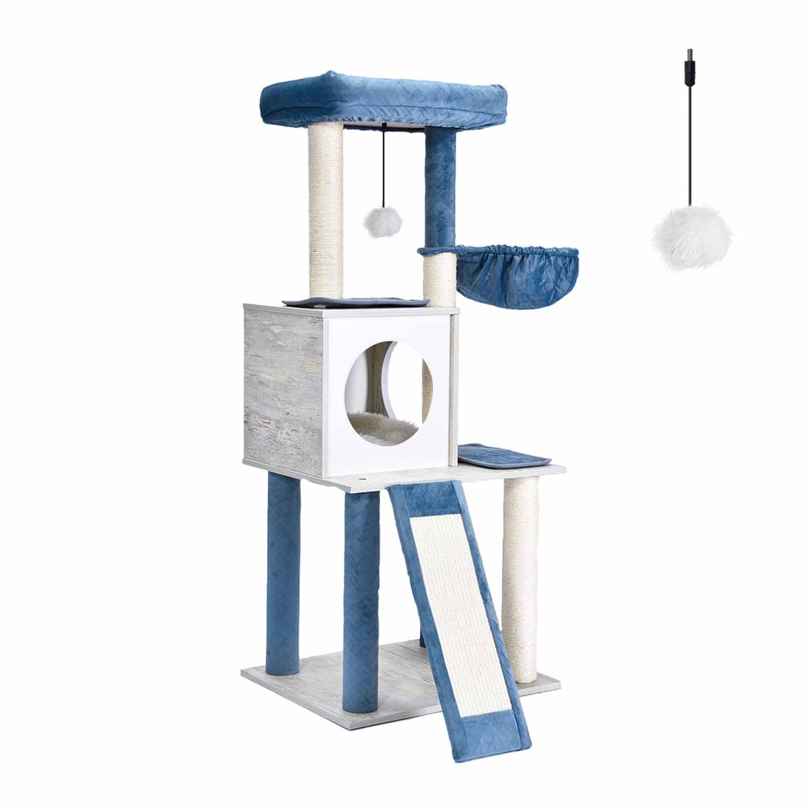 Petfamily 45 in Cat Tree Cat Tower with Perch, Hammock, Scratching Post, Stone Blue, 18.9x15.75x45" - Image 3
