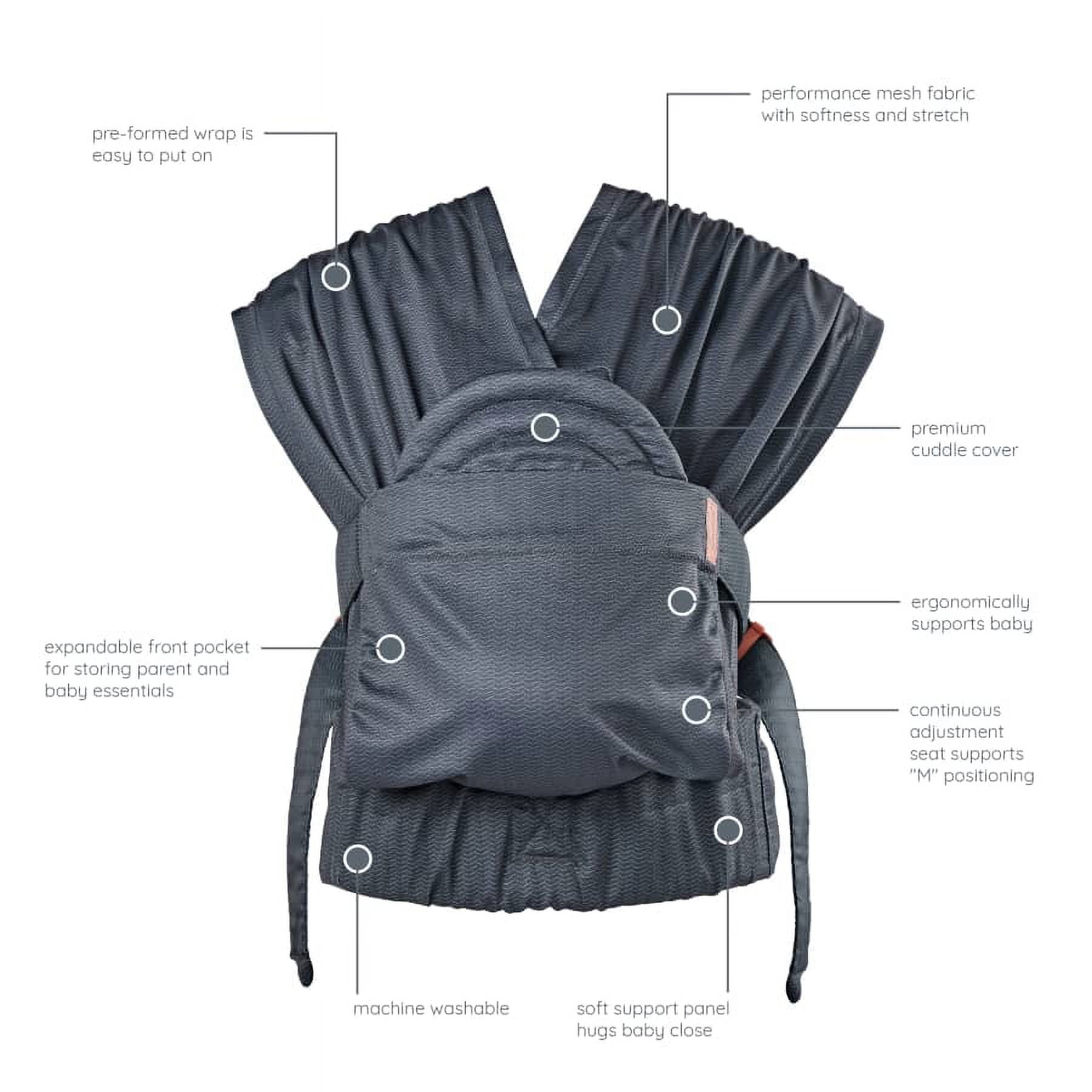 Infantino Hug & Cuddle Adjustable Hybrid Wrap - Black Soft and Simple Pressure Relief Ergonomic Wrap Carrier with Quilted Privacy Cover and Built-in Storage Pouch for Infants and Toddlers bs - Image 2