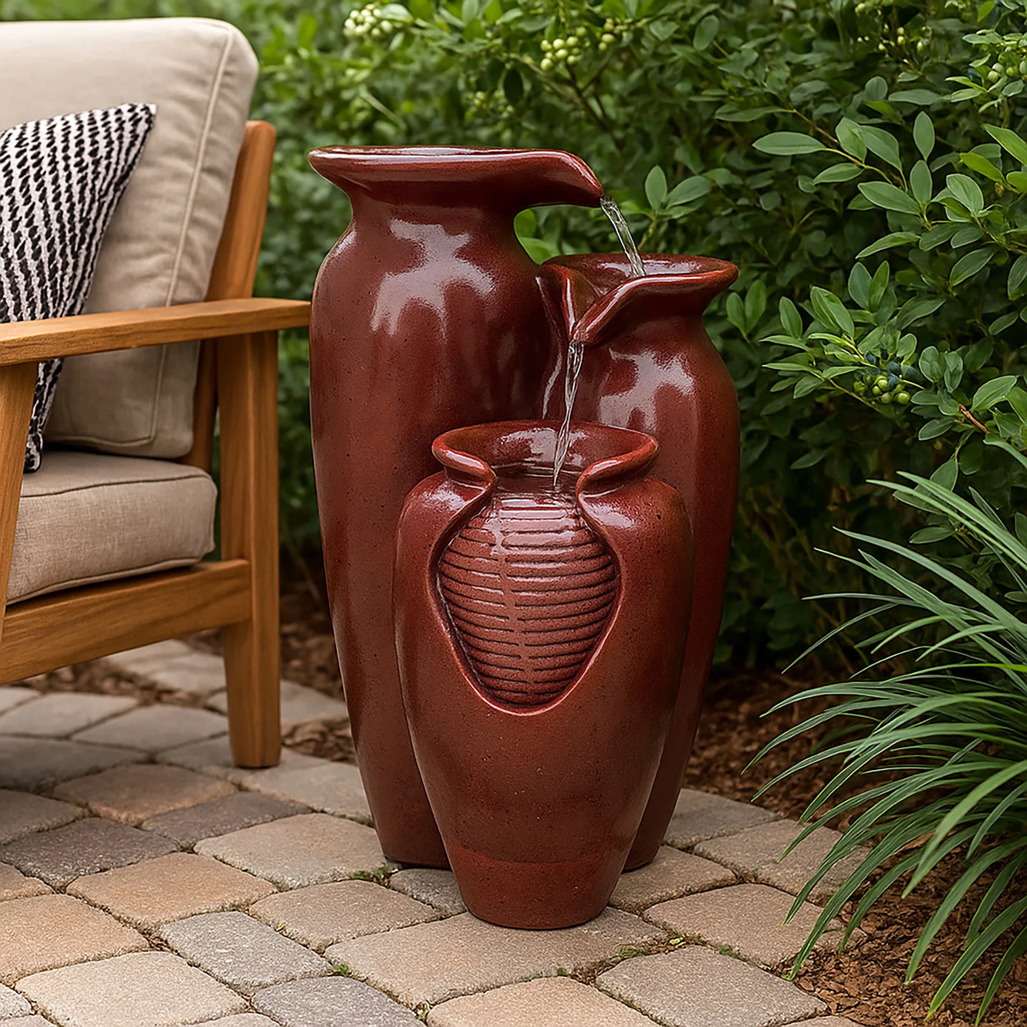 Teamson Home 3-Tier Cascading Jars Outdoor Water Fountain - Image 5