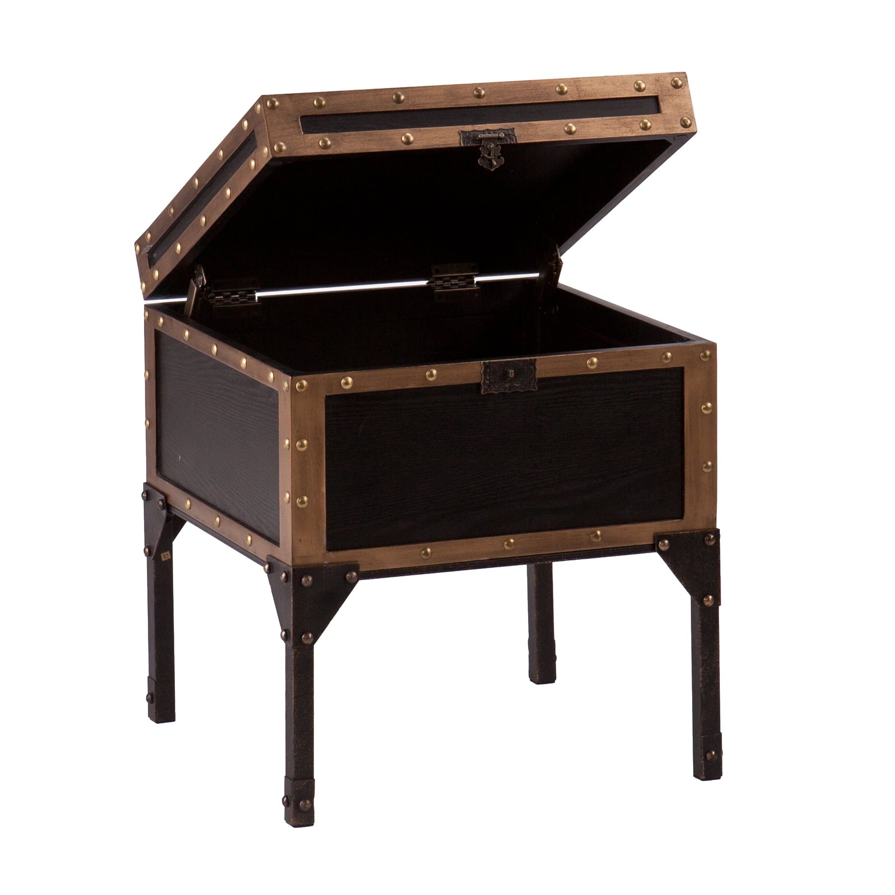 Charles Vintage Travel Trunk End Table, Black and Bronze - Image 11