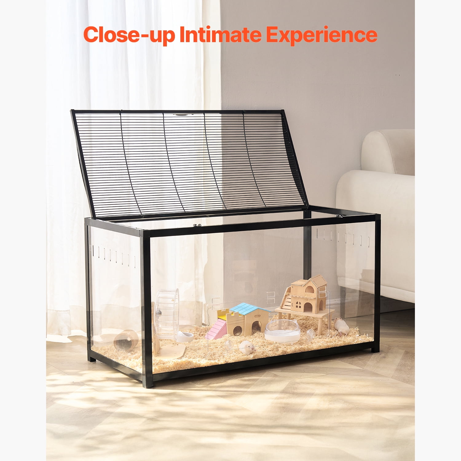KFFKFF Rodent Enclosure, Full View Clear Rodent Domiciles, Compact Creature Cage, 37.8 x 18.5 x 21.7 in, Breathable Pet Rodent Homes with Front Access, Mobile Rodent Residence for Rats, Guinea Pigs - Image 3