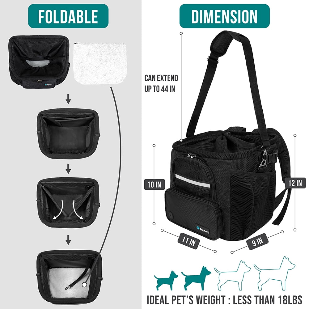 PetAmi Dog Bike Basket, Soft-sided Ventilated Dog Bike Carrier Backpack, Dog Pet Bicycle Basket for Bike Handlebar, Small Medium Puppy Cat Kitten Car Booster Seat with Safety Strap (Black) - Image 7