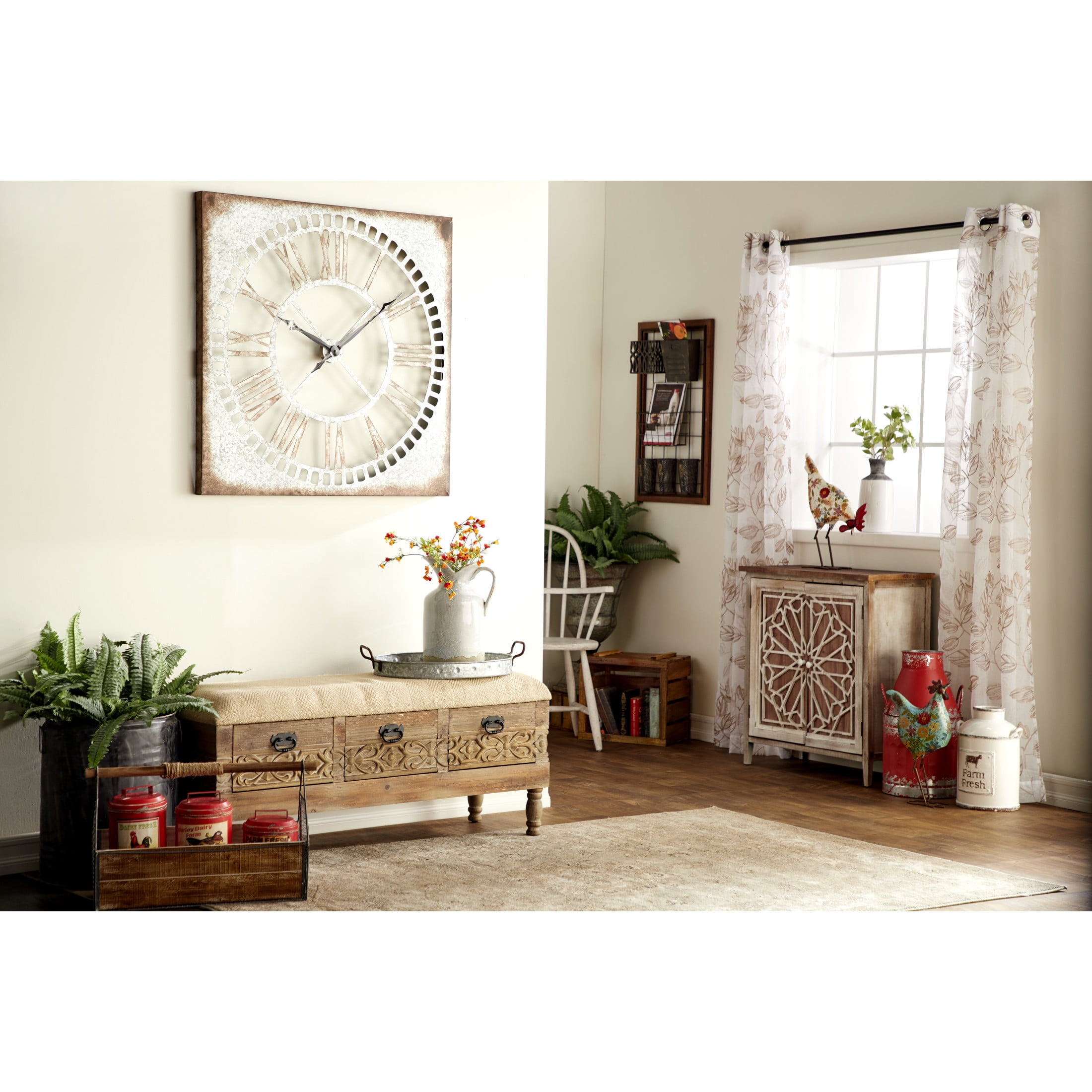DecMode 32" Brown Metal Wall Storage Magazine Rack Holder with Suspended Baskets and Wood Frame - Image 12