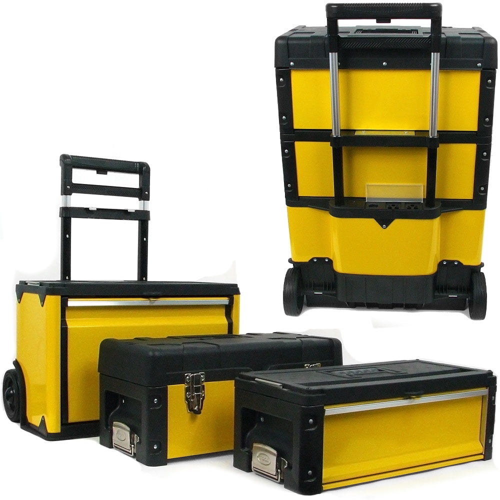 Stalwart 3-in-1 Toolbox on Wheels with Foldable Handle and Tough Latches - Image 4