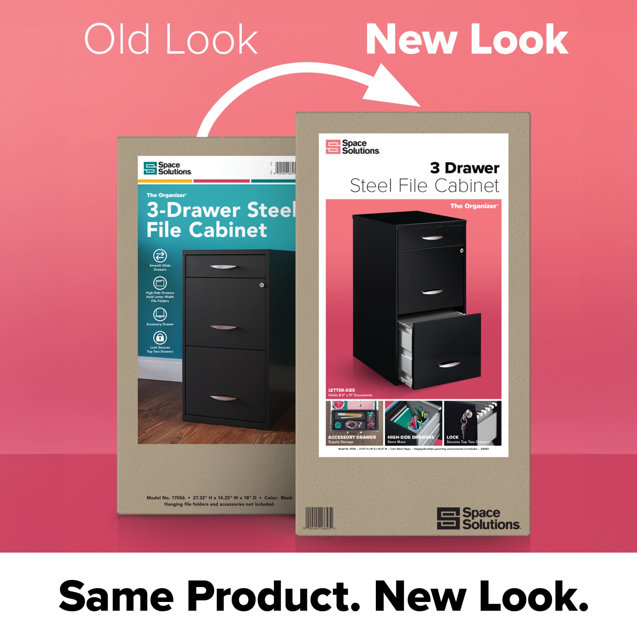 Space Solutions 3 Drawer Letter Width Vertical File Cabinet with Pencil Drawer, Black - Image 2