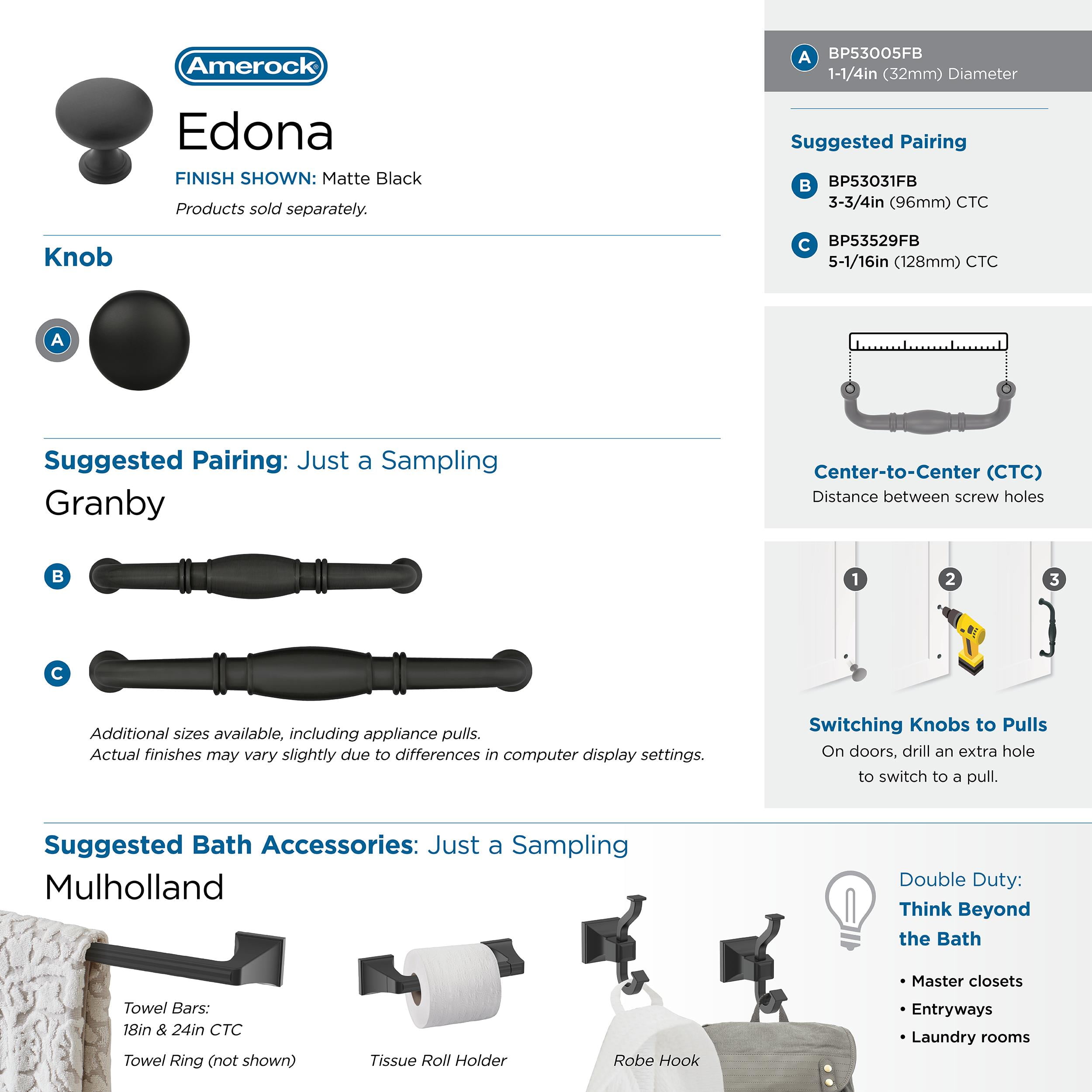 Amerock Edona 1-1/4 inch (32mm) Diameter Matte Black Cabinet Knob - 25 Pack - Image 2