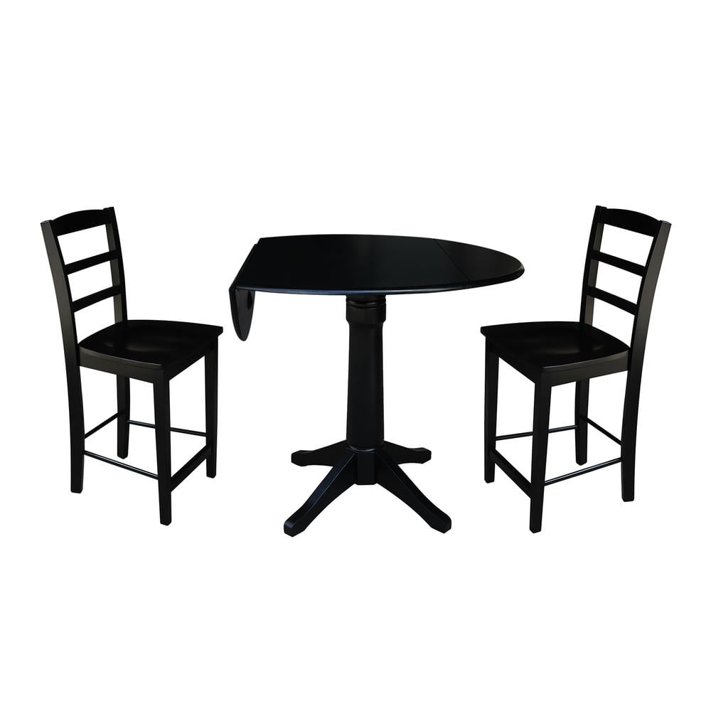 42" Round Solid Wood Black Dual Drop Leaf Pedestal Table by International Concepts - Image 3