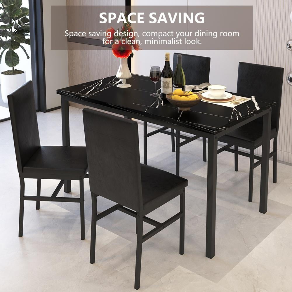 5 Piece Dining Table Set, Modern Faux Marble Tabletop and 4 PU Leather Upholstered Chairs, Rectangle Kitchen Table and Chairs for 4 Persons, Small Dining Set for Bar Dining Room Breakfast Nook - Image 6