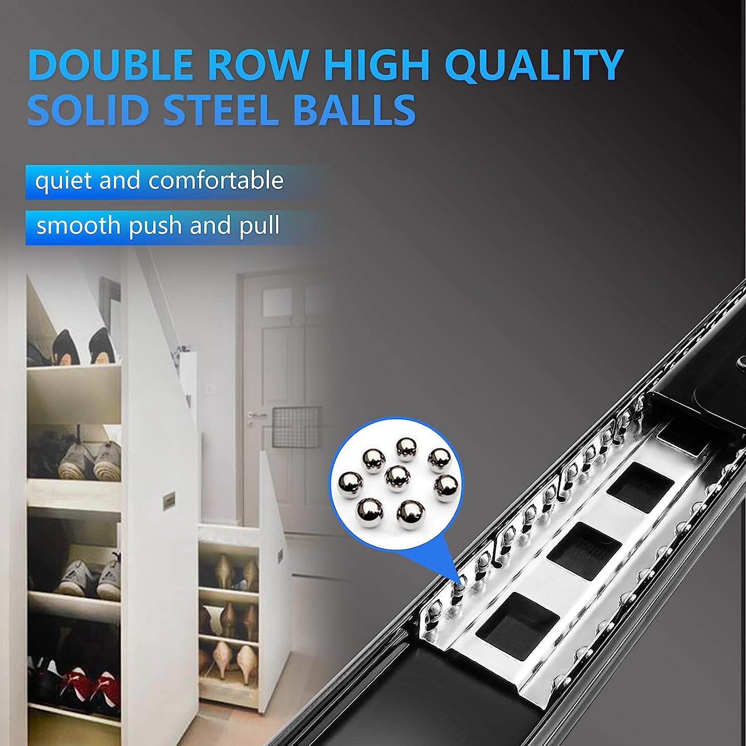 AOLISHENG Undermount Heavy Duty Drawer Slides 16 Inch 260 lb Load Capacity Bottom Mounted Hidden Stair Rails Cabinet Concealed Runner Glide 1Pair - Image 2