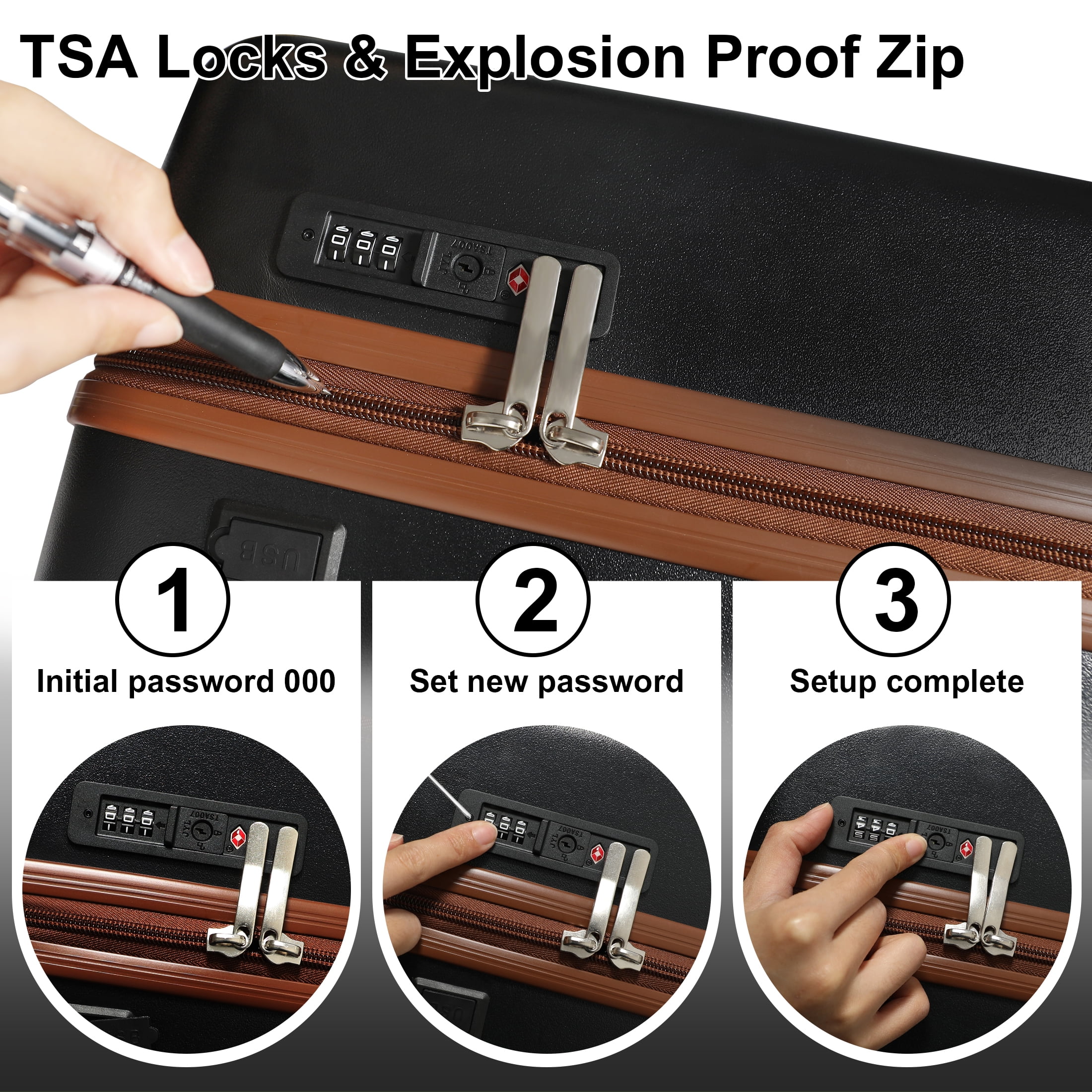 Nefoso 3 Piece Luggage Sets, Carry on Luggage 20 in 24 in 28 in Suitcase with TSA USB Port Spinner Wheels, Hardshell Lightweight Black - Image 7