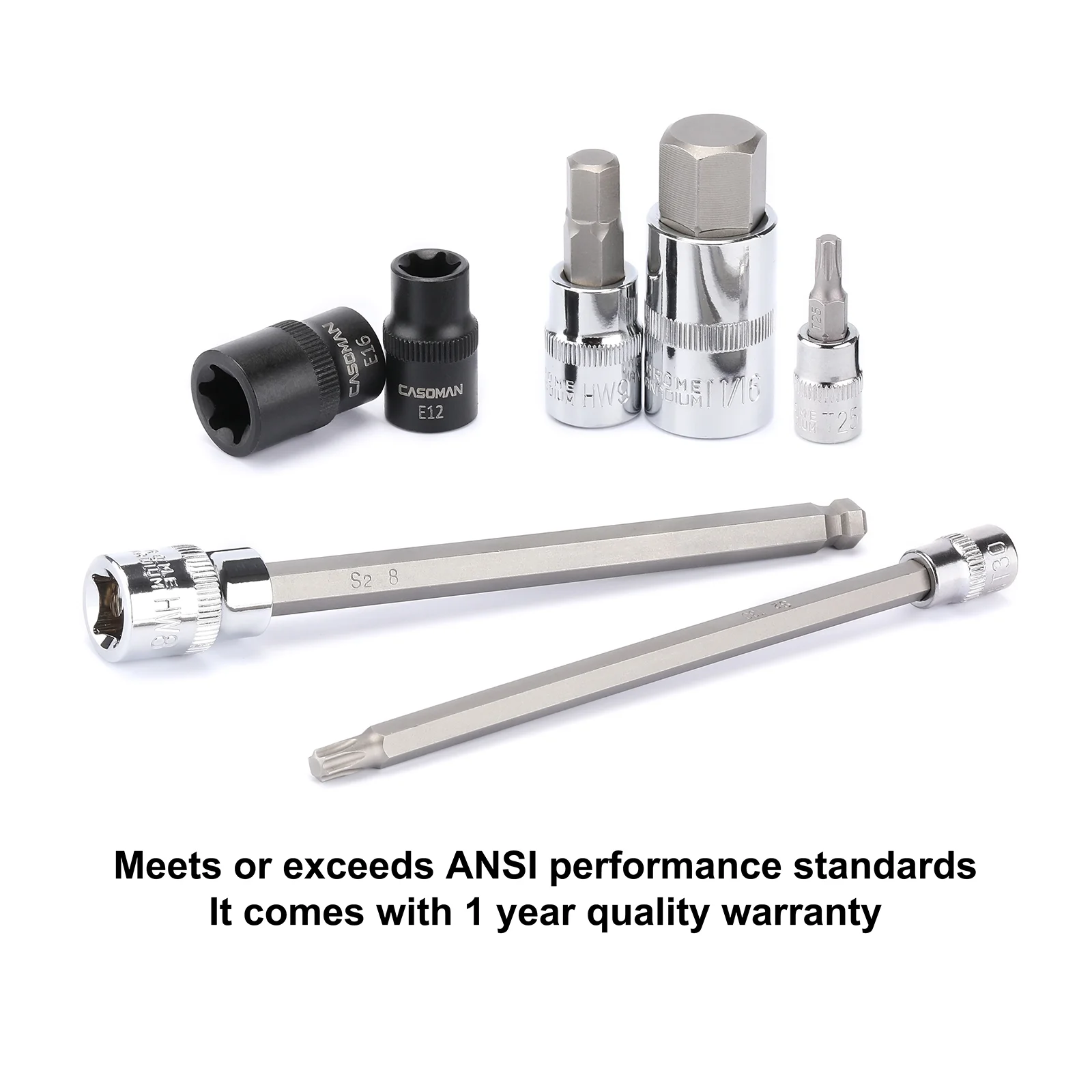 CASOMAN 107-Piece Bit Socket Set, 1/4", 3/8" and 1/2" Drive, Torx/Extra Long Torx/Tamper Proof Torx/Hex/Ball End Hex, SAE/Metric, S2 Steel Bits - Image 8