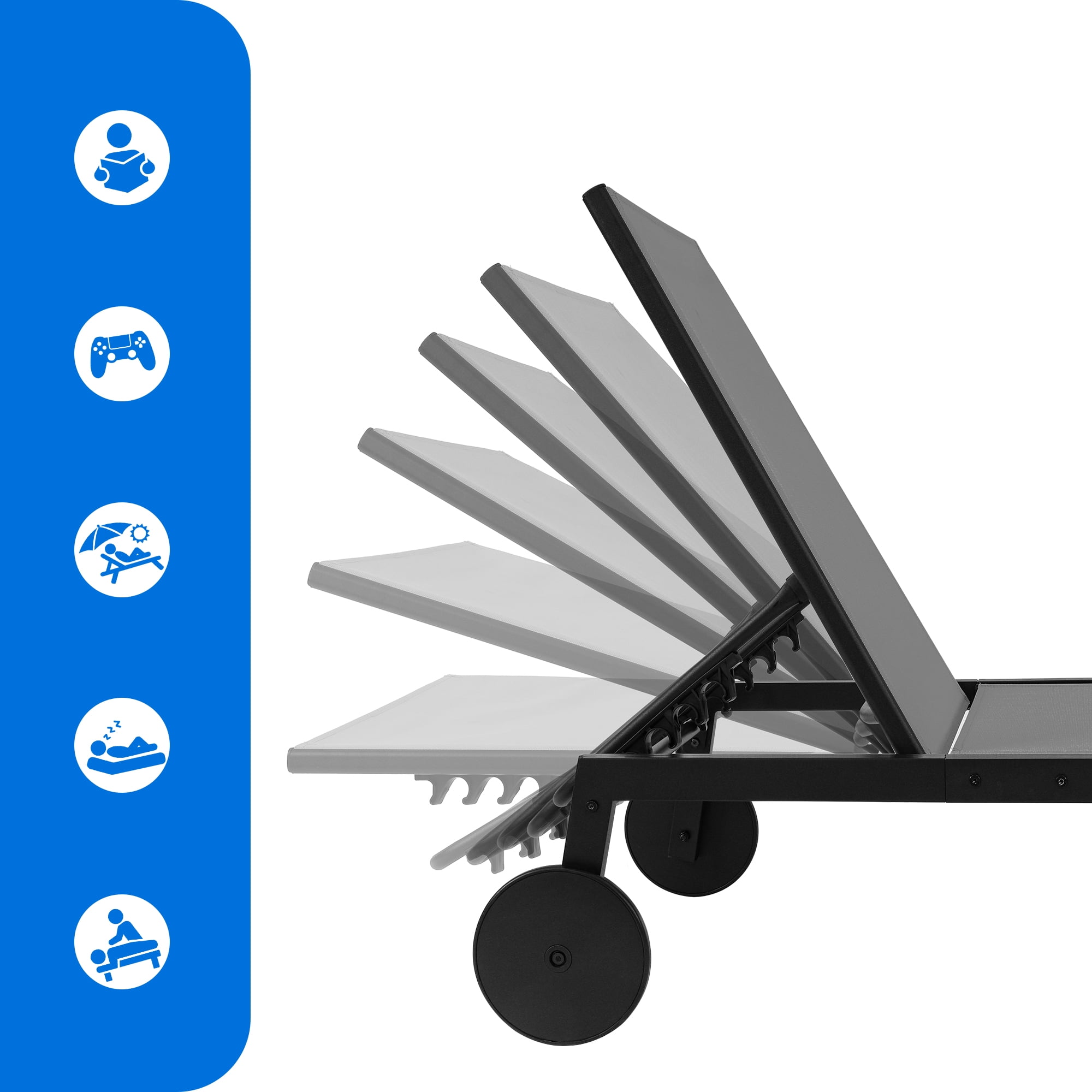 Dextrus 2 Pcs Outdoor Lounge Chairs with Side Table, Reclining Sun Loungers Featuring Aluminum Frame/Textilene Fabric/Wheels - Image 6