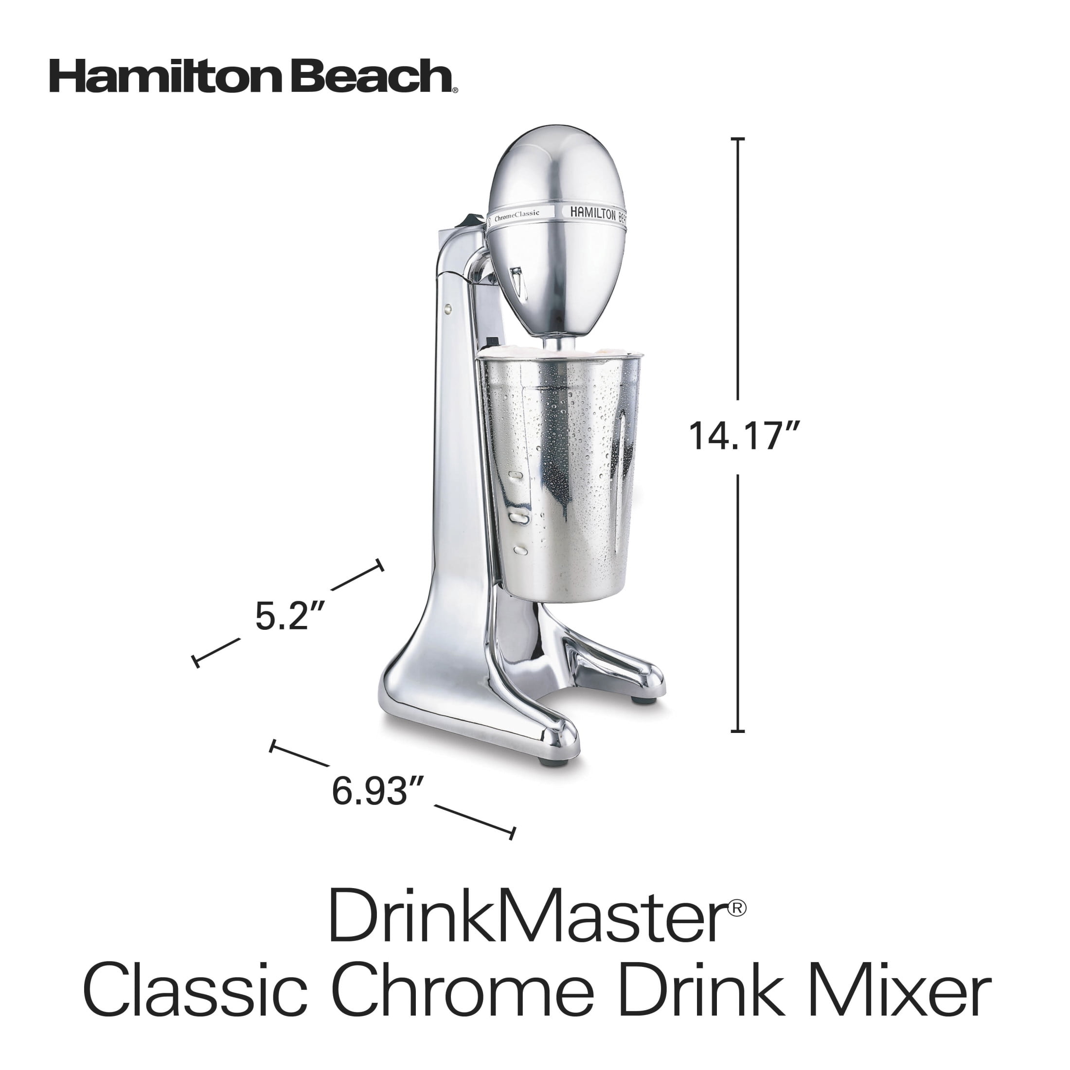 Hamilton Beach DrinkMaster Drink Mixer, Milkshake Maker & Milk Frother with Steel Cup, 28 oz, Chrome - Image 2