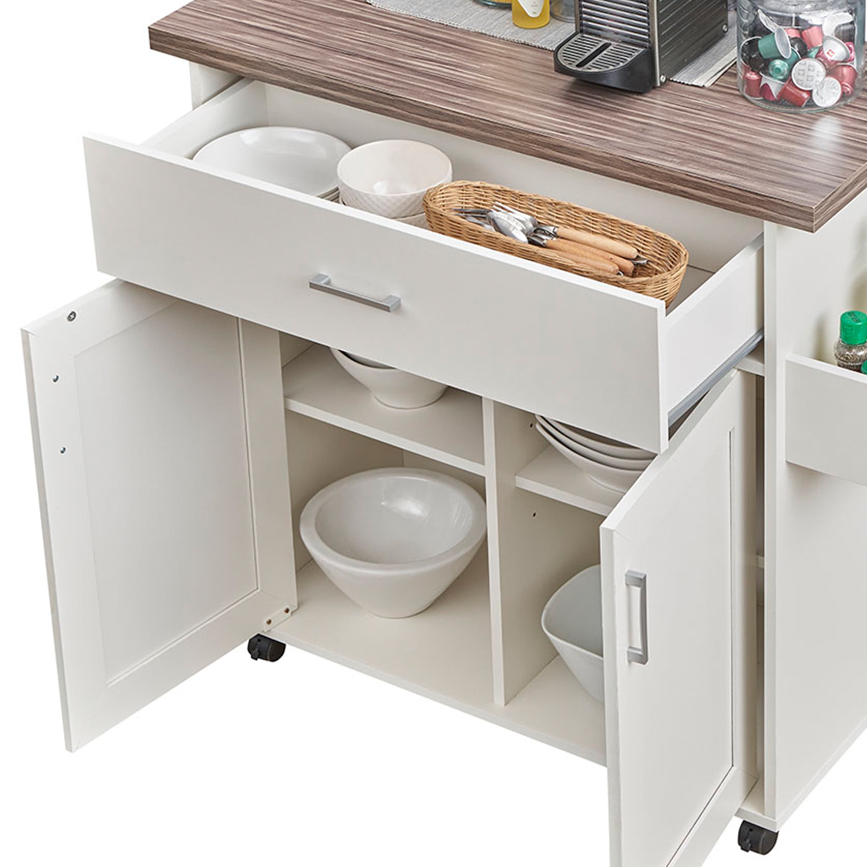 Techni Home Deluxe Mobile Kitchen Cart with Water-resistant Top and Adjustable Storage Cabinets RTA-858KC-GRY - Image 7