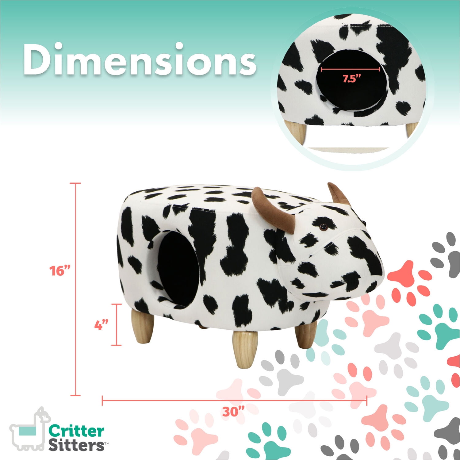 Critter Sitters 16-In. Seat Height Black-White Cow Animal Shape Pet House Ottoman - Furniture for Nursery, Bedroom, Playroom, and Living Room Decor - Image 10