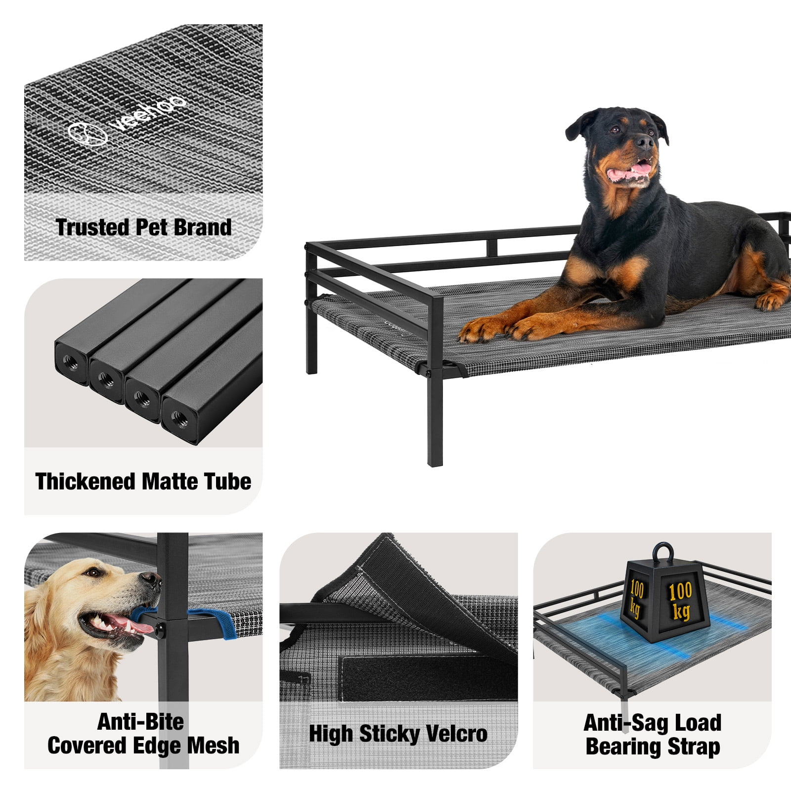 Veehoo Metal Elevated Dog Bed, Cooling Raised Pet Cot Washable Mesh Indoor, X Large, Black Silver - Image 3