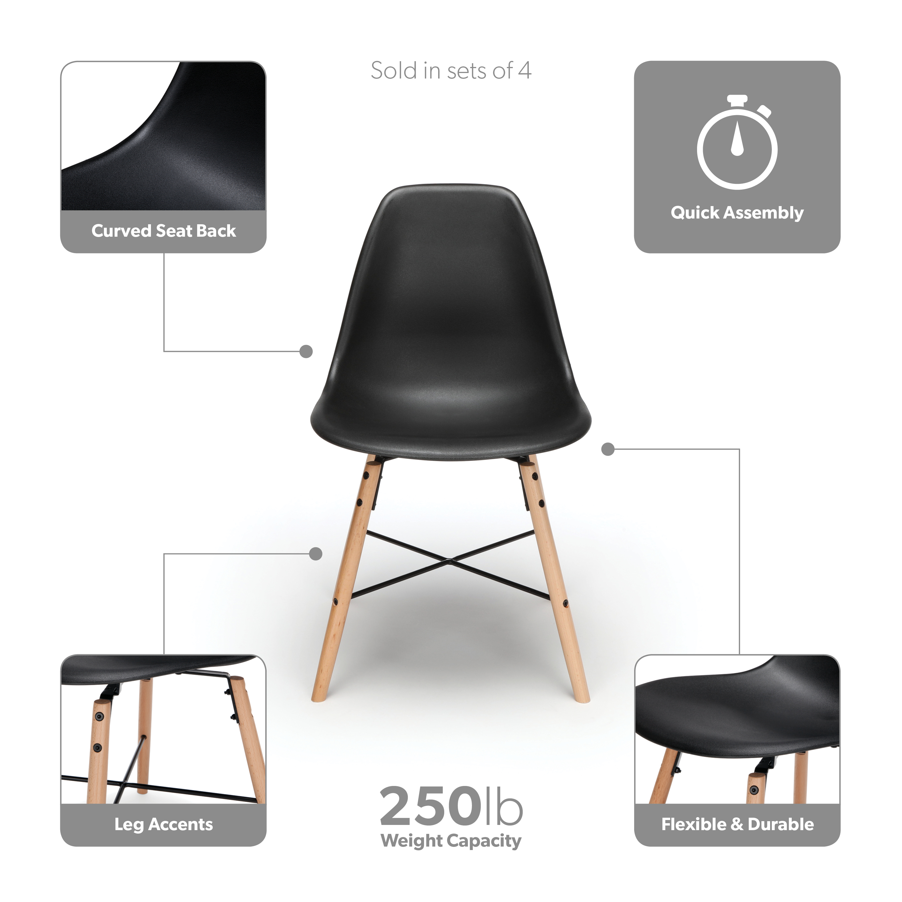 Black Plastic Dining Chair 4PK - Image 10