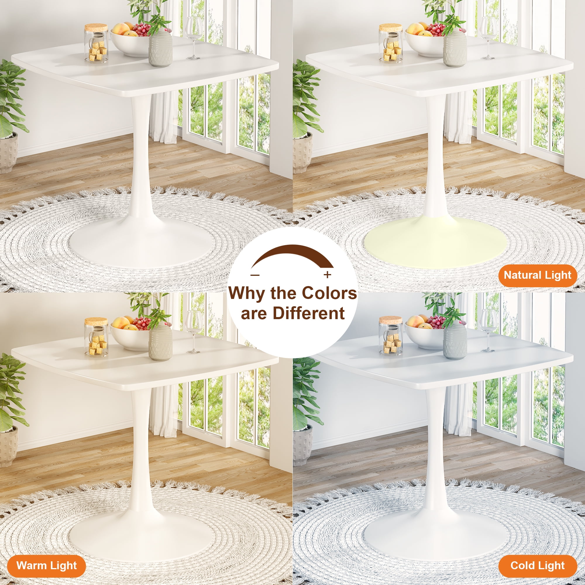 LTTROMAT White Square Dining Table, Mid-Century Modern Tulip Pedestal Dining Table, Kitchen and Living Room Table for Small Spaces - Image 7