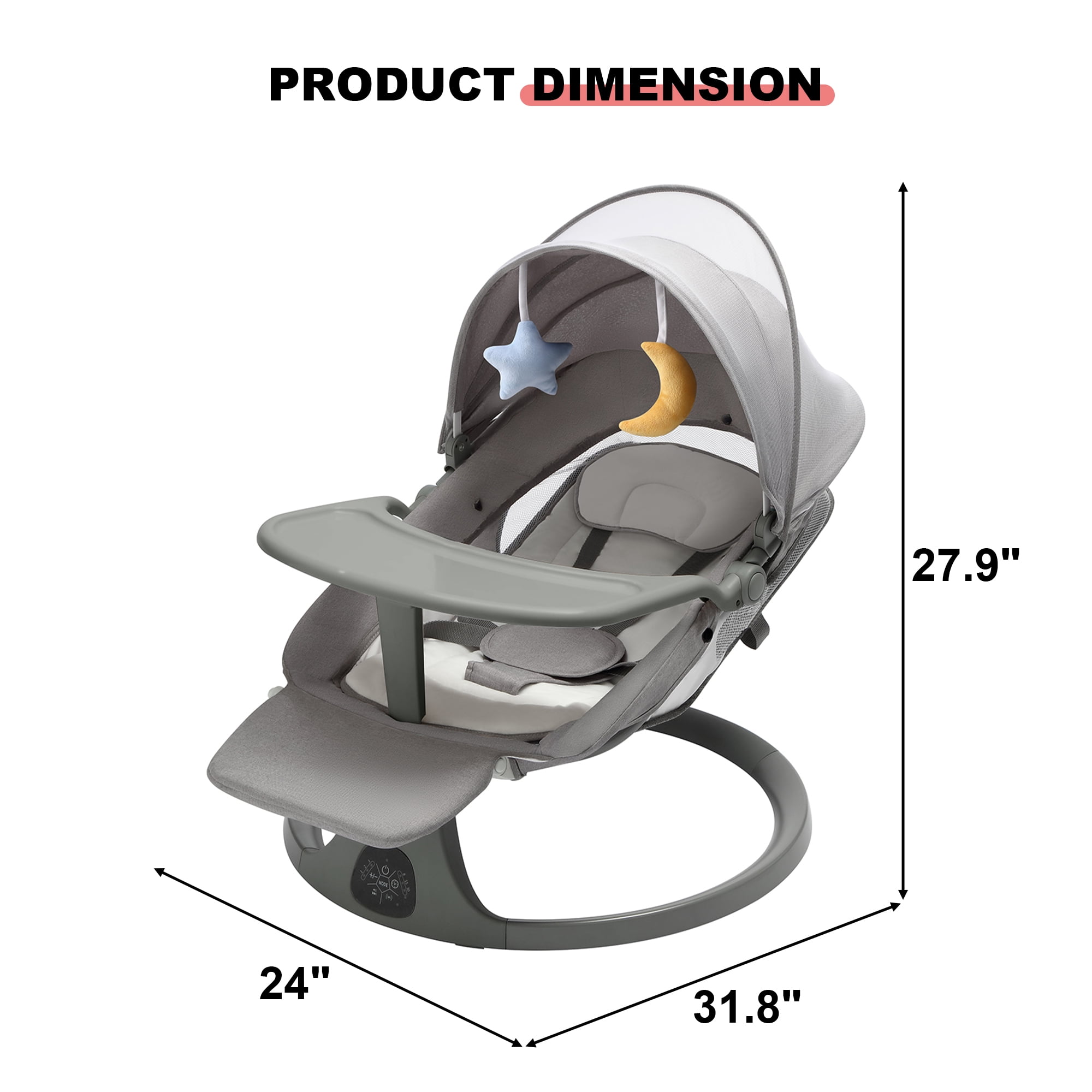 Electric Baby Swing with Footrest and Dinner Plate for Newborns Infants, Bluetooth Music, 5 Swing Speeds, Remote Control, Mosquito Net - Image 4
