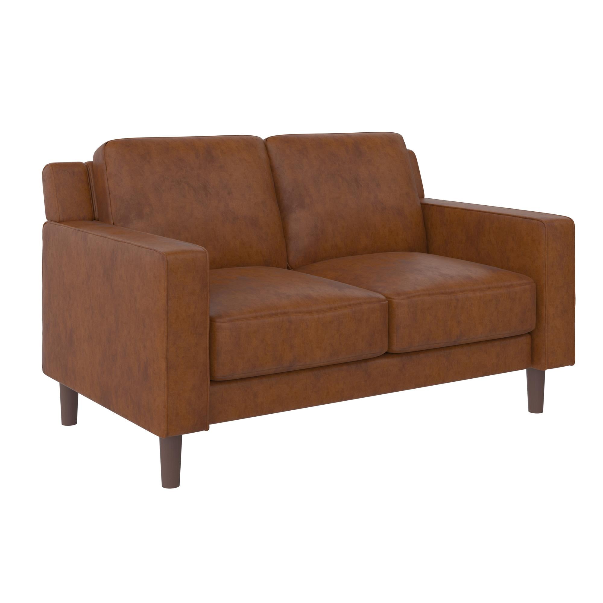 DHP Bryanna Loveseat 2 Seater Sofa , Camel Faux Leather - Image 2