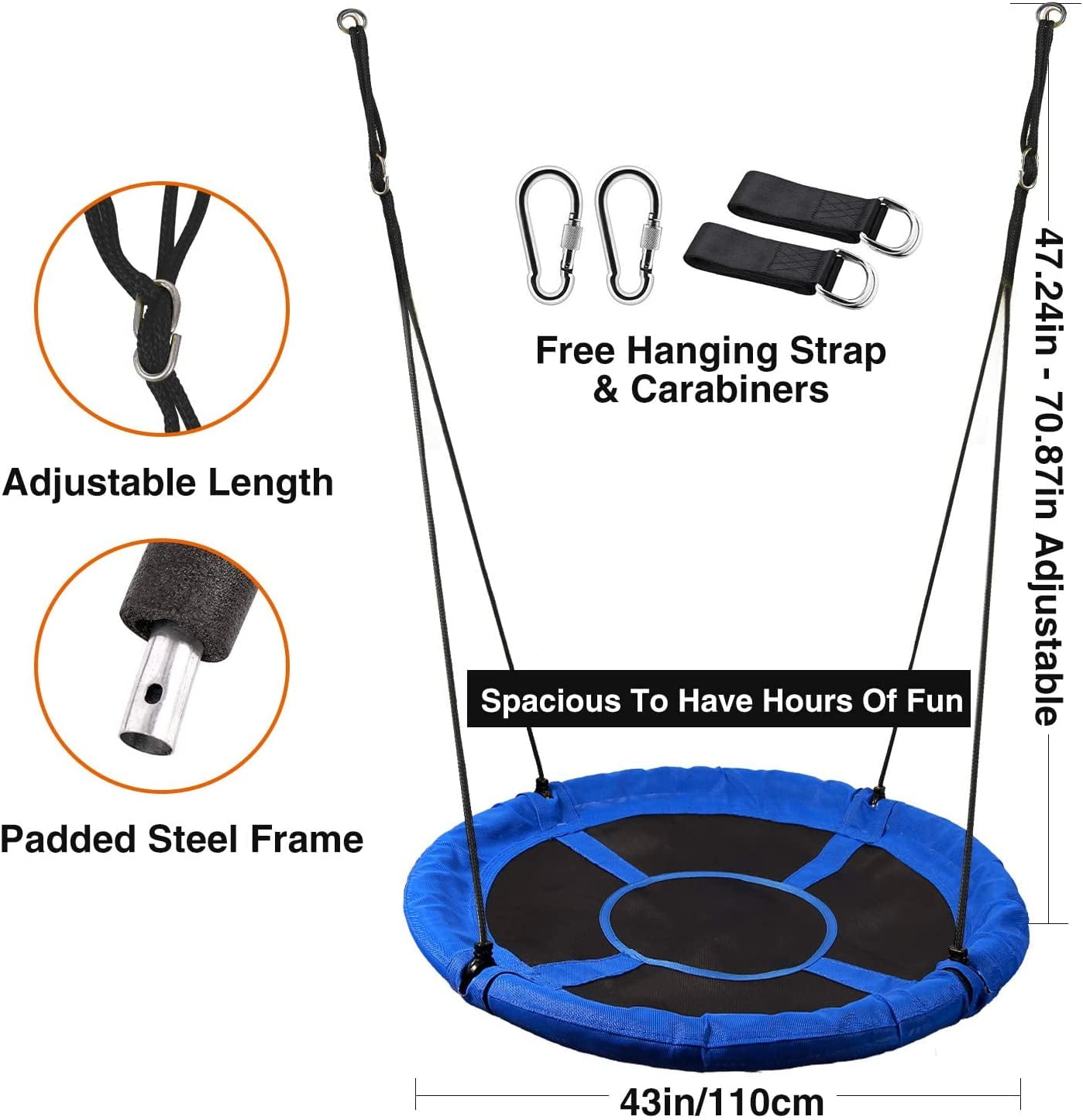 REDCAMP 43" Flying Saucer Tree Swing Indoor Outdoor Play Set Swing for Kids and Adults, Durable Adjustable Ropes 600lbs, Blue - Image 8