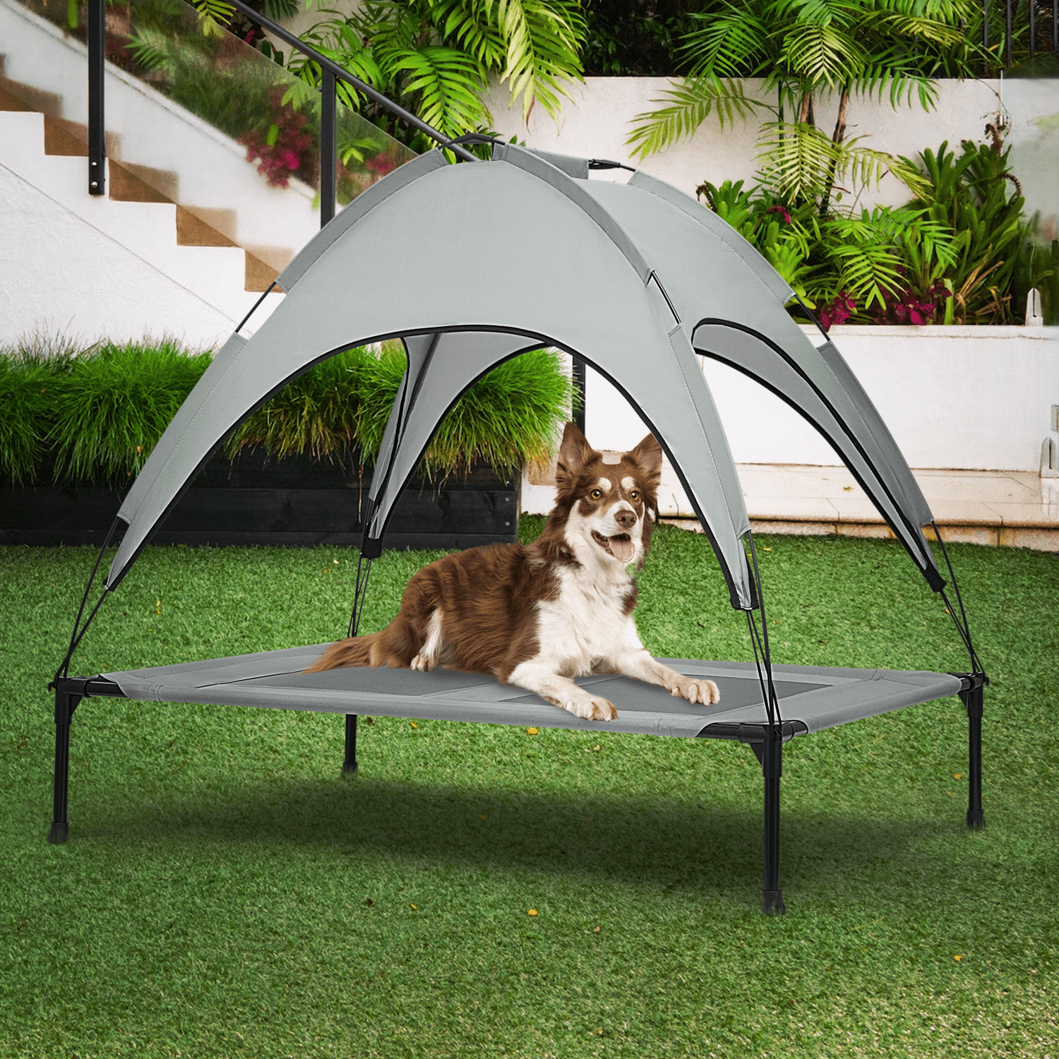 Magshion 48" Elevated Dog Bed for Dogs, Cooling Raised Pet Cot with Removable Waterproof Canopy Portable Dog Shade Tent for Indoor & Outdoor Use, Grey - Image 2
