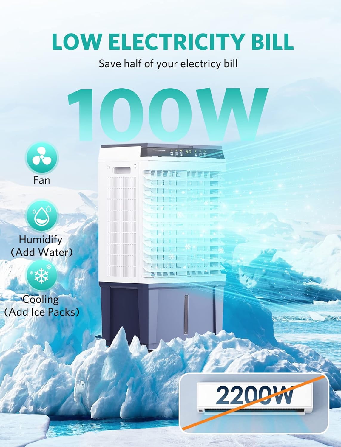 Nordic Hygge 1800 CFM 3 Speed Portable Evaporative Air Cooler Fan Humidifier Indoor/Outdoor up to 1000 Sq. Ft., White - Image 6