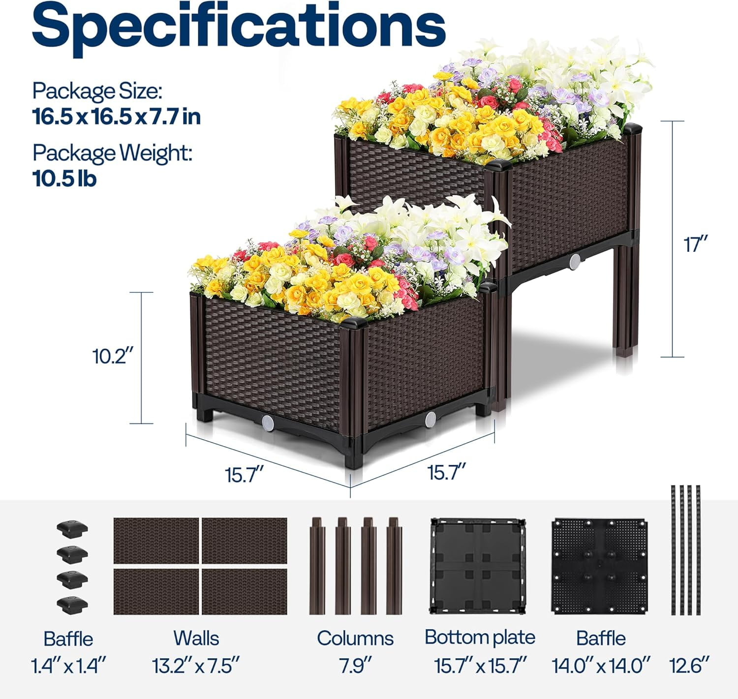 SPECSTAR Elevated Plastic Raised Garden Planter Kit, 17" x 17" x 7" (2 Pack, Brown) - Image 3