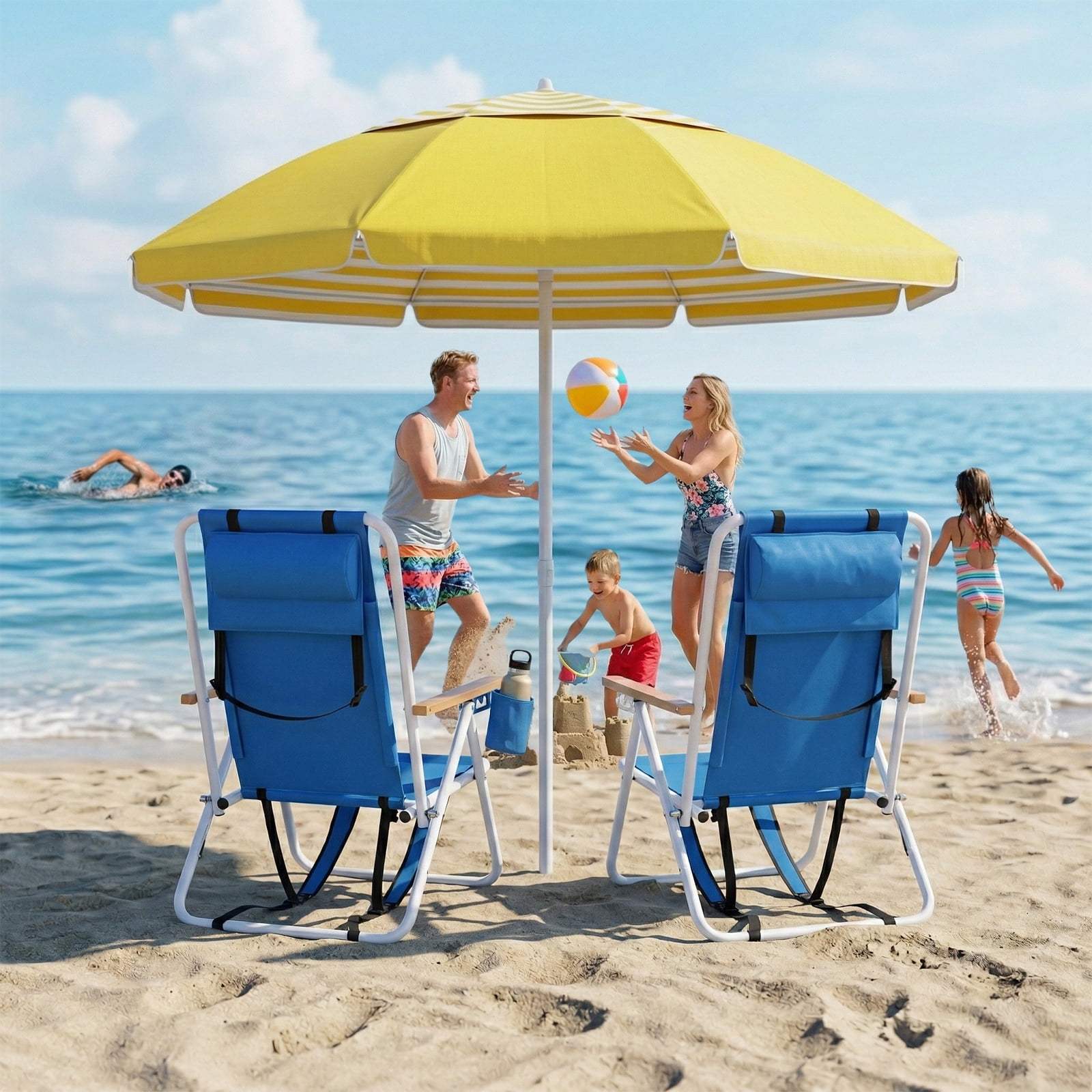 Ktaxon Backpack Beach Chair, Outdoor 4-Level Adjustable Folding Chair, Protable Seating with Cup Holder & Removable Headrest, Blue - Image 4
