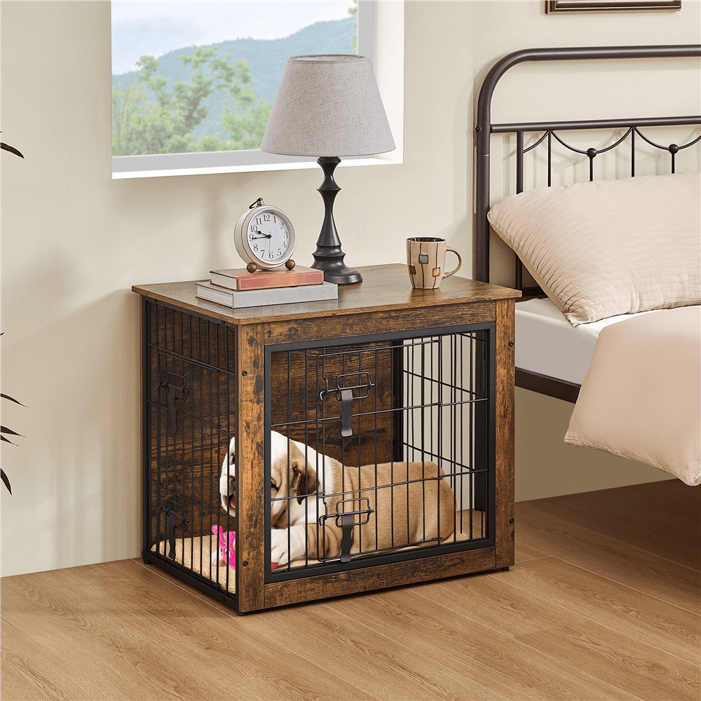 Alden Design 27.5″ W Dog Crate Furniture Small Rustic Industrial Wooden Dog Kennel - Image 5