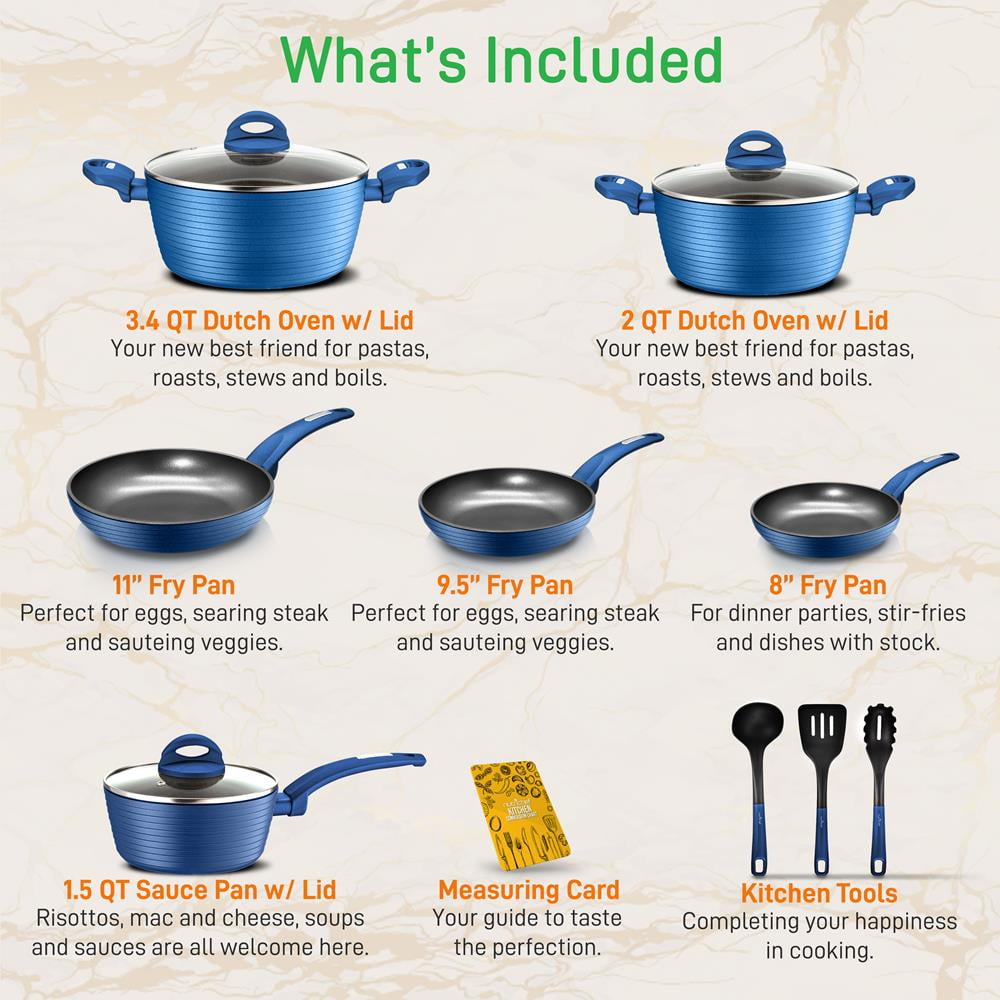 NutriChef 12pc Pots & Pans Set - Stylish Kitchen Cookware, Non-Stick Coating, Light Gray Inside and Blue Outside - Image 4