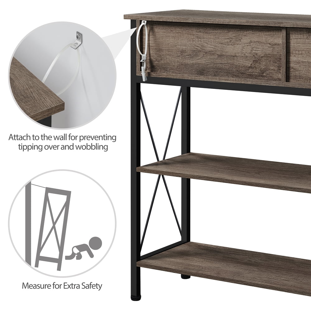 Alden Design 3-Shelf Wooden Console Table with 2 Drawers for Livingroom, Taupe - Image 9