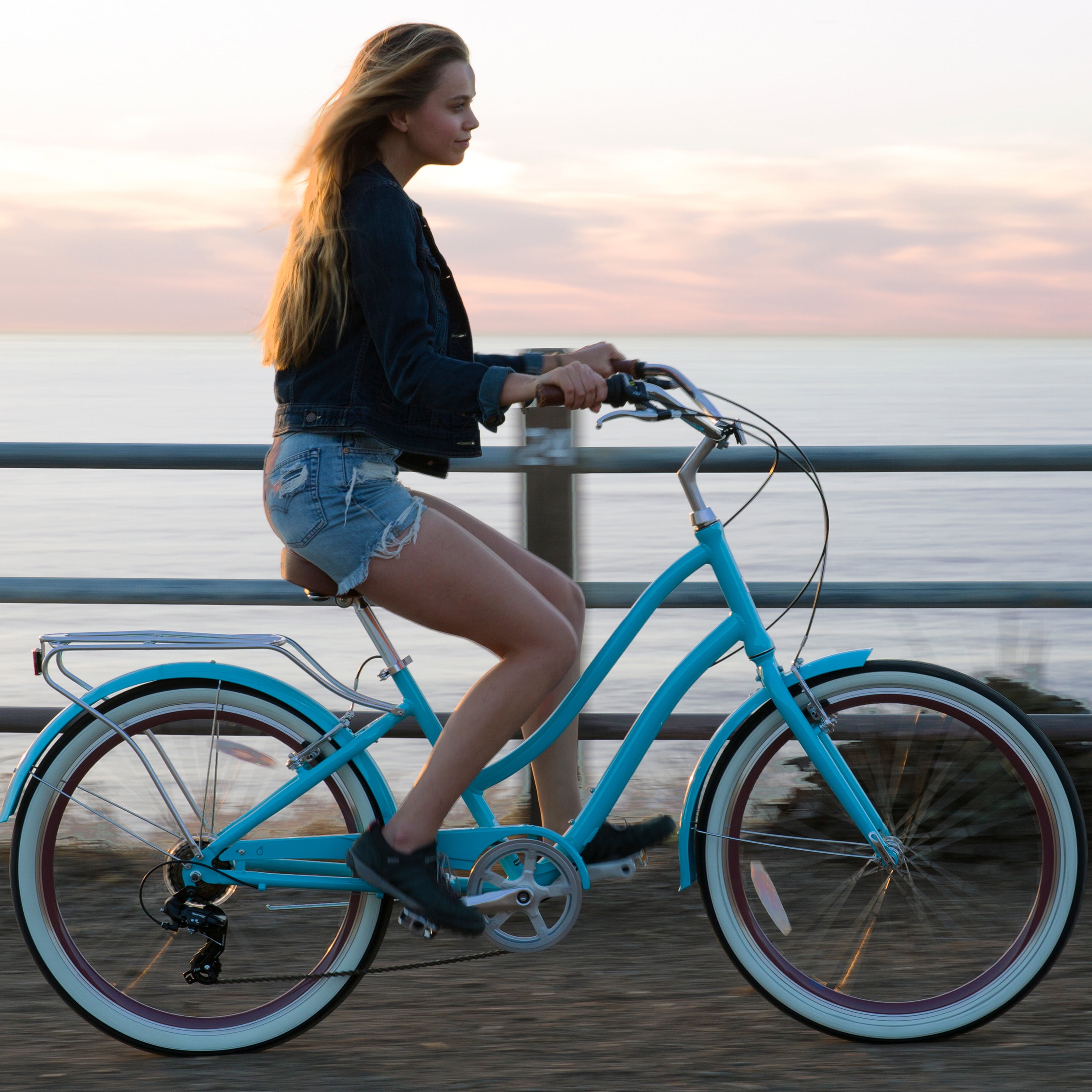 sixthreezero Every journey Women's 7-Speed Step-Through Hybrid Cruiser Bicycle, 26 In. Wheels and 17.5 In. Frame, Teal - Image 7