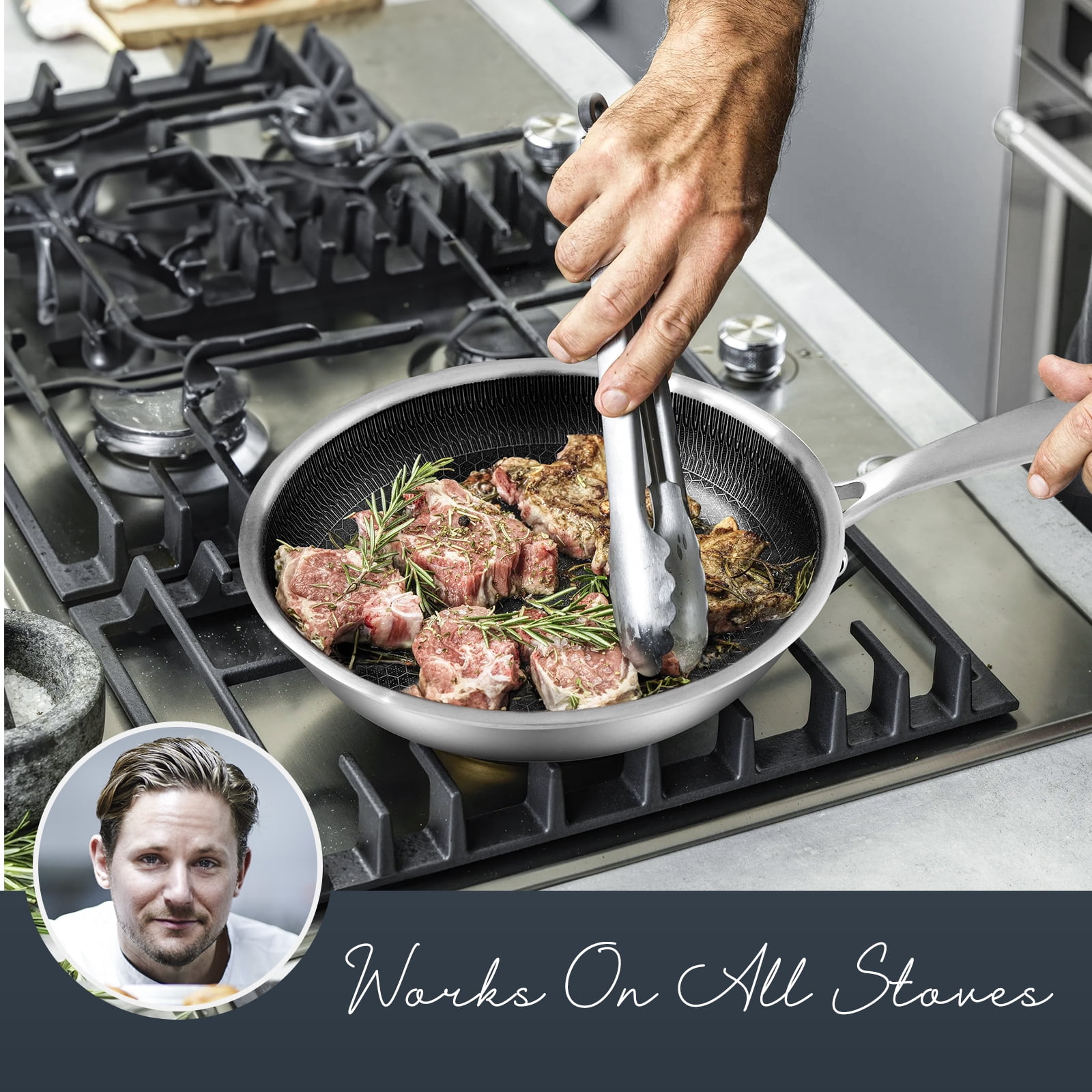 Innerwell 11 inch Stainless Steel Nonstick Saute Pan with Lid Omelet Pan for Gas Electric Induction Ceramic Stoves - Image 6