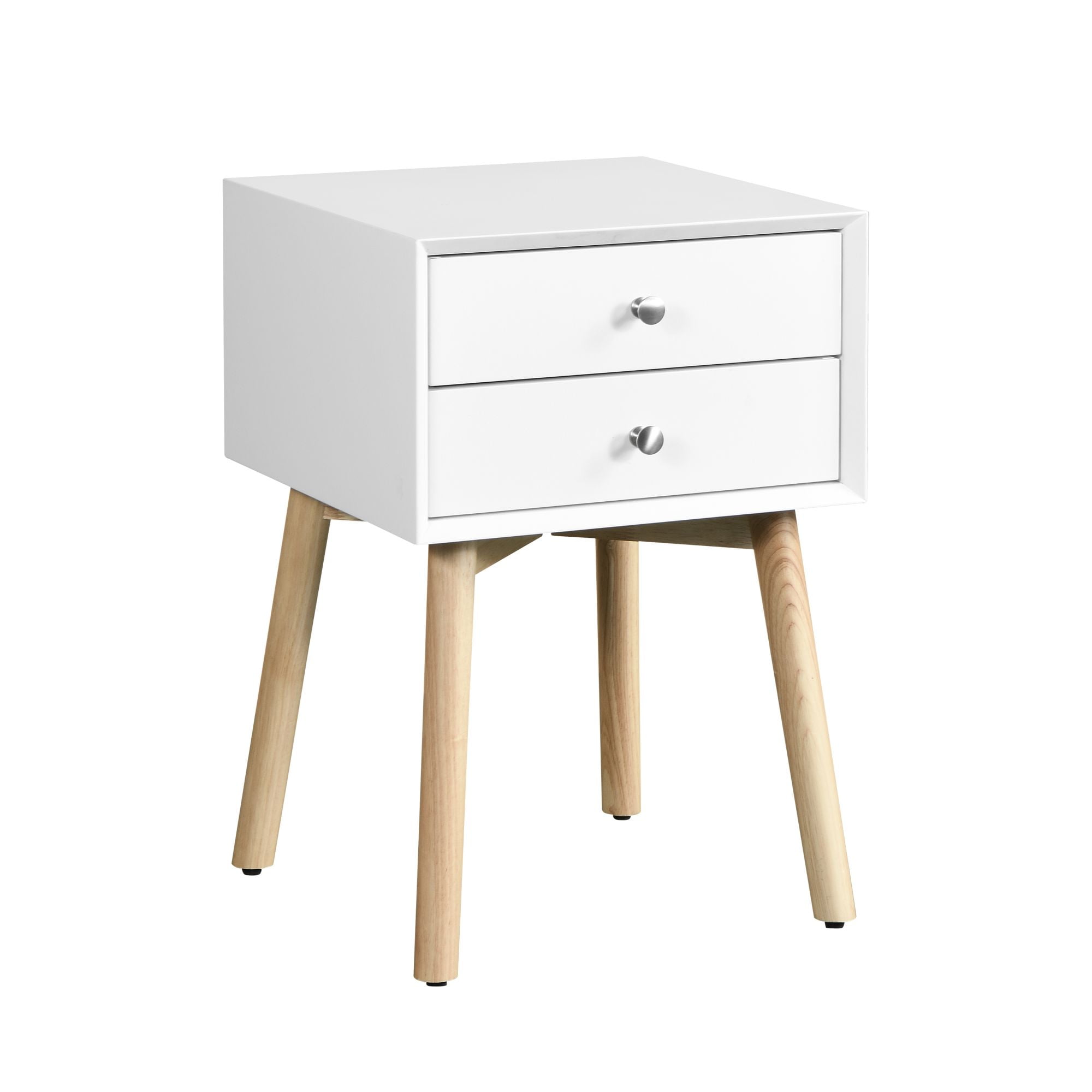 DEALTOPS Nightstand with Two Storage Drawers and Rubber Wood Legs, Bedside Table for Bedroom- White - Image 7