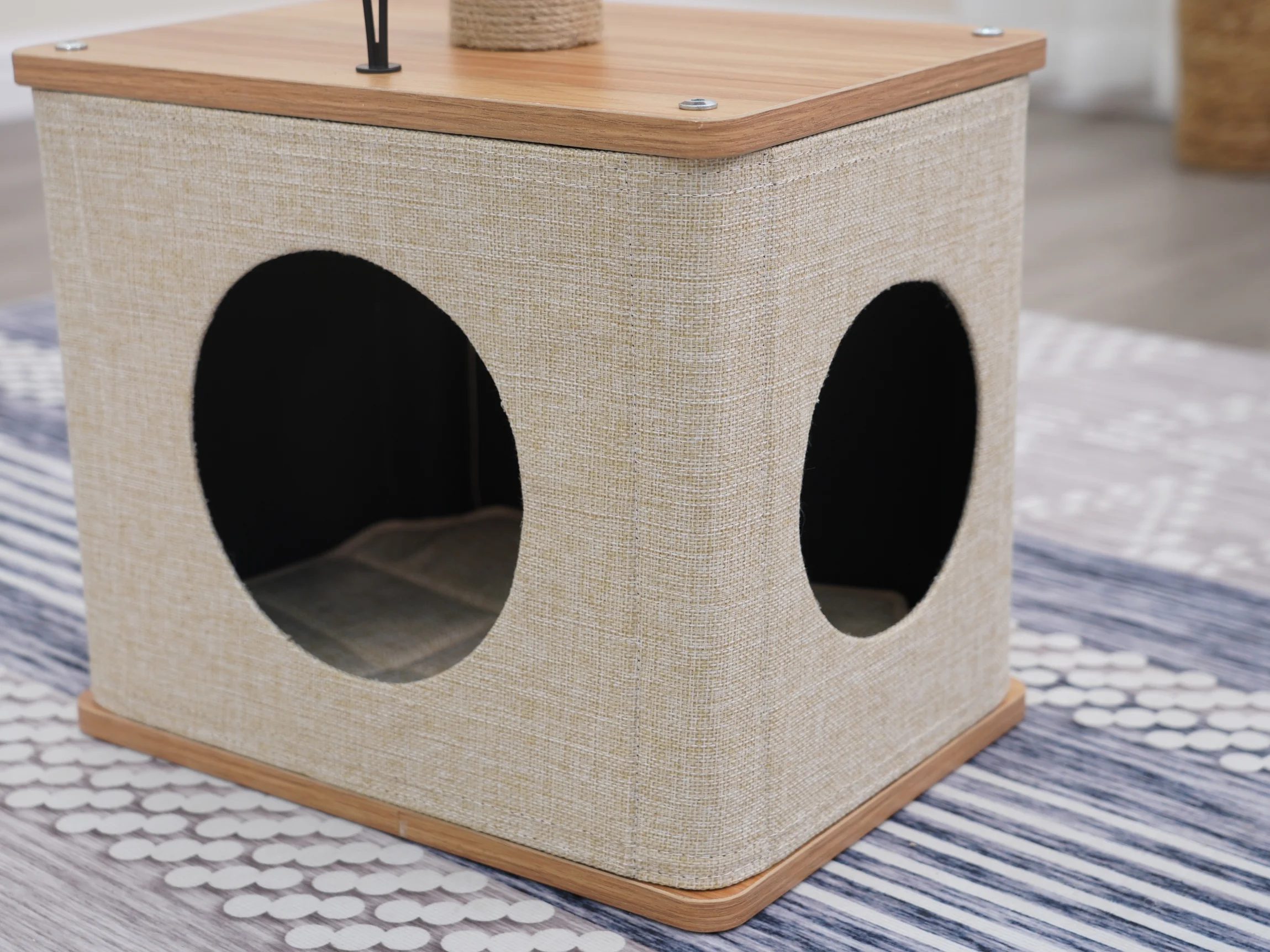 Vibrant Life 3-Level 30" Minimalist Cat Tree with Large Condo and Perch, 3 Toys, Beige - Image 8