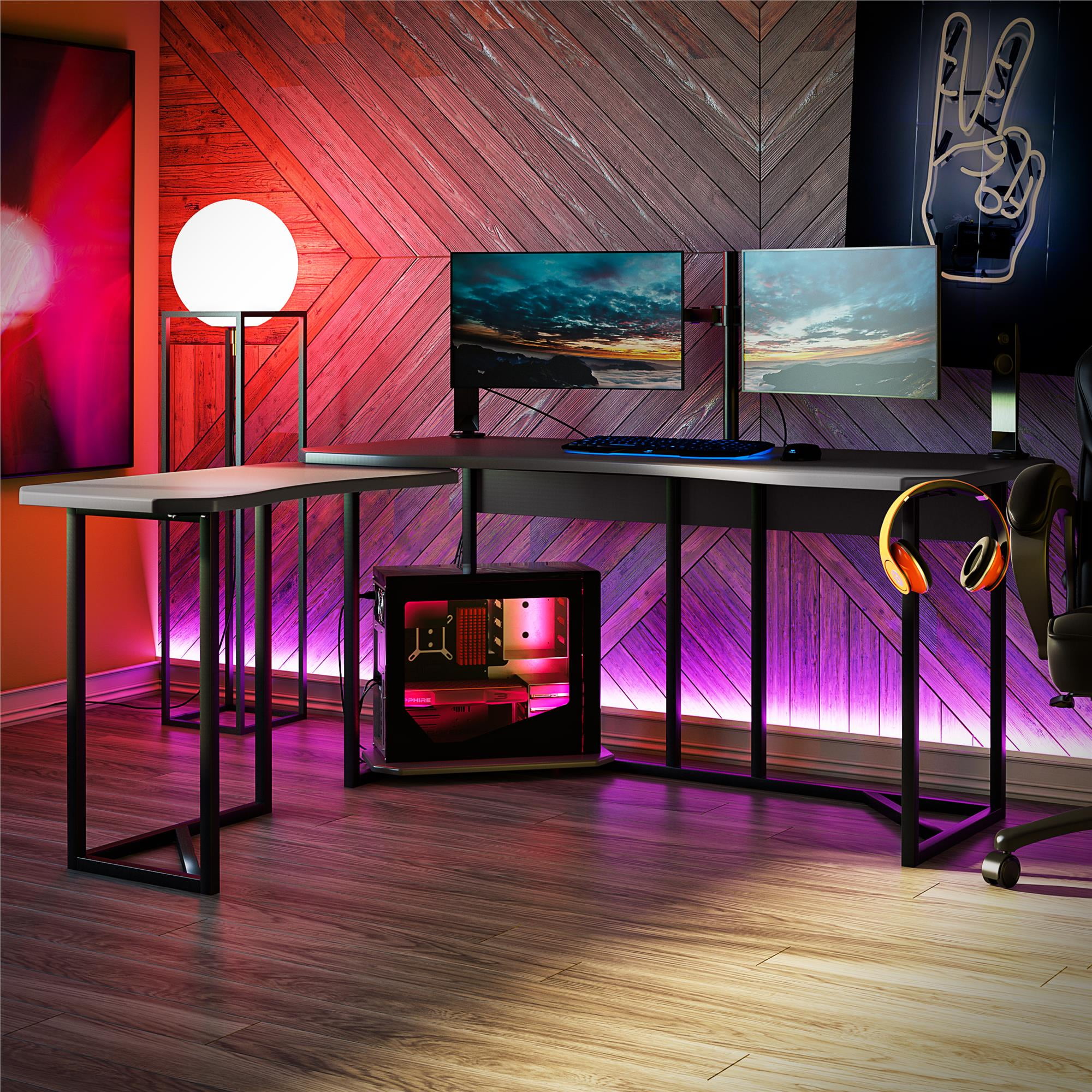 NTense Network Gaming L Desk with CPU Stand, Gray - Image 10