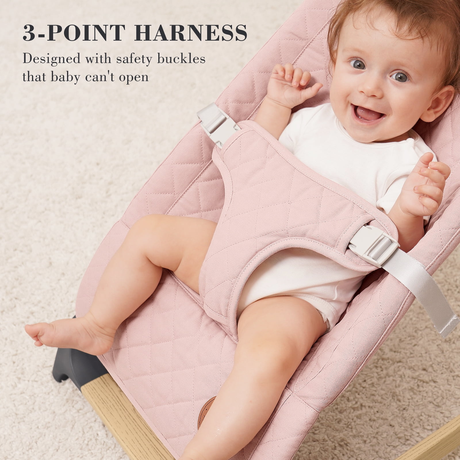 ANGELBLISS Baby Bouncer, Portable Bouncer Seat for Babies, Infants Bouncy Seat with Mesh Fabric, Natural Vibrations (Pink)(0-9month) - Image 5