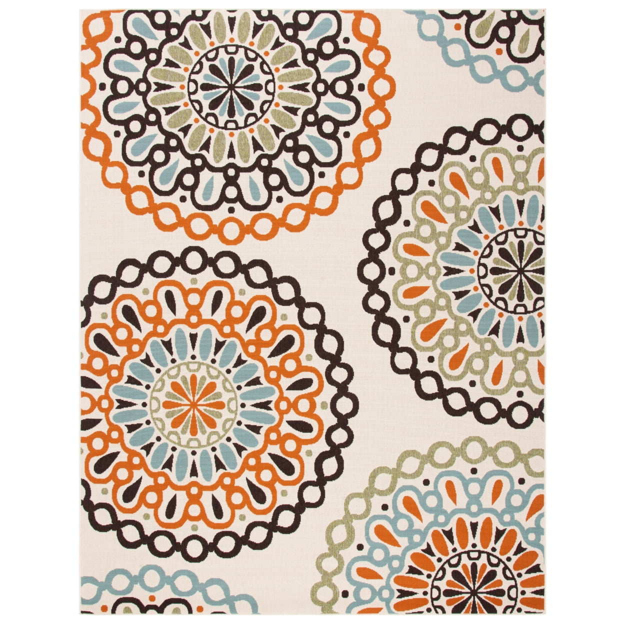SAFAVIEH Veranda Axum Geometric Indoor/Outdoor Area Rug, 6'7" x 6'7" Square, Cream/Terracotta - Image 8