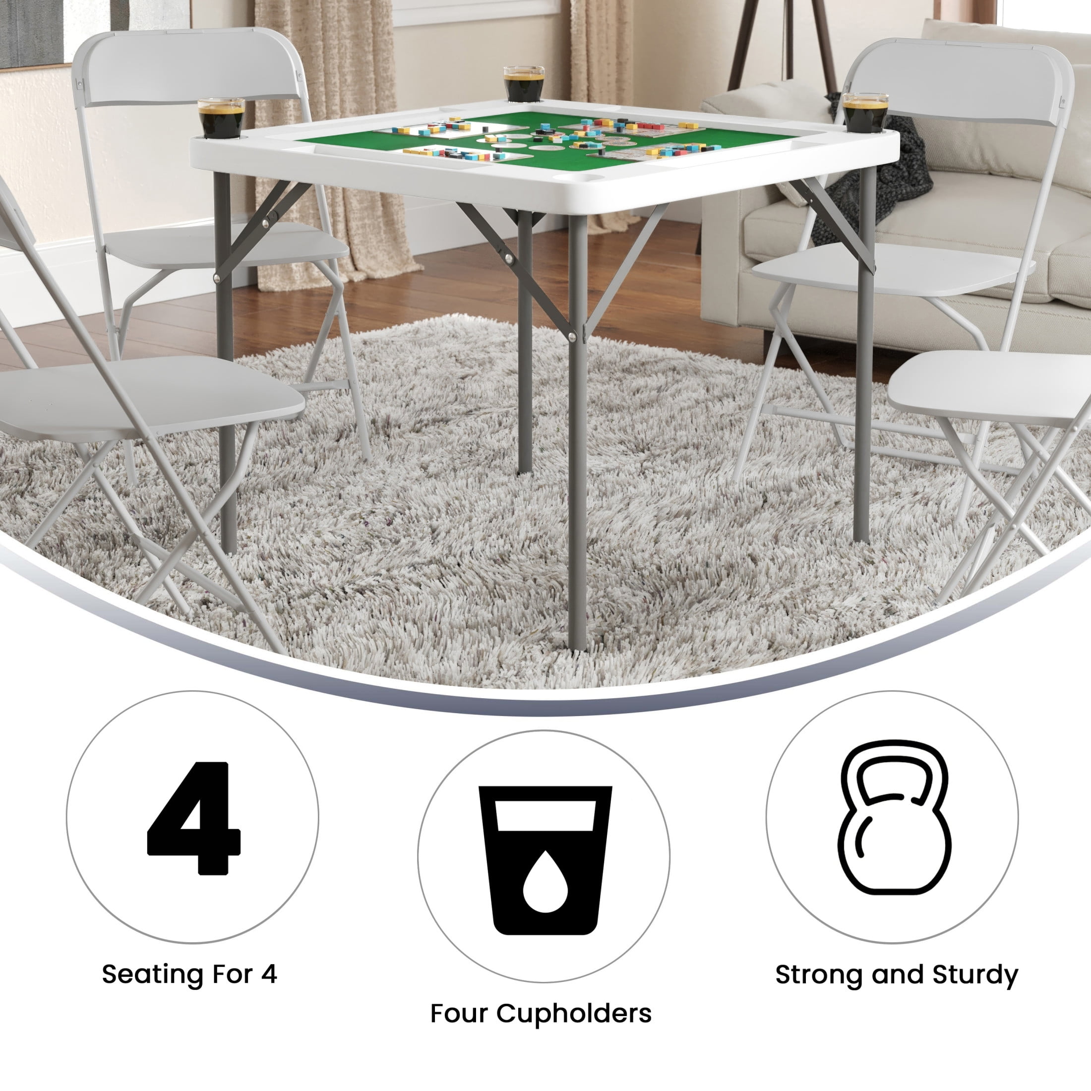 Flash Furniture Silas 34.5" Square Folding Card Table with Felt Surface and Cup Holders, White/Green - Image 12