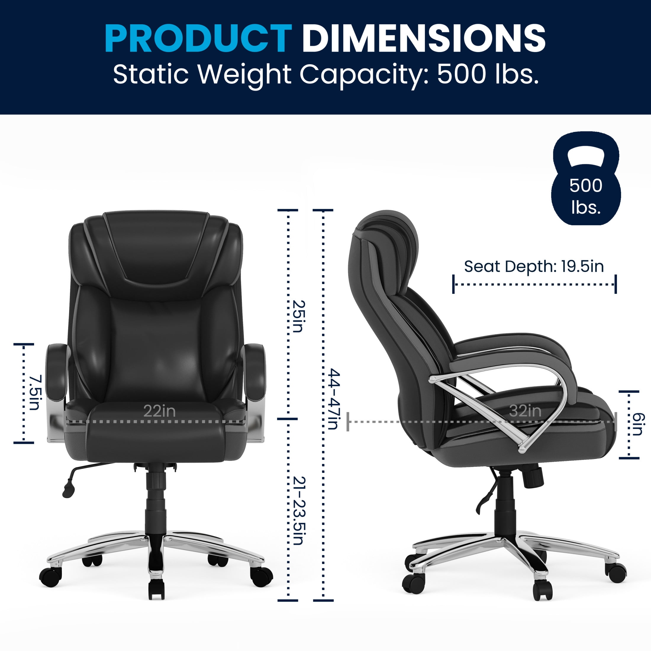 Flash Furniture Hercules Series Big & Tall Ergonomic LeatherSoft Office Chair, Black - Image 2
