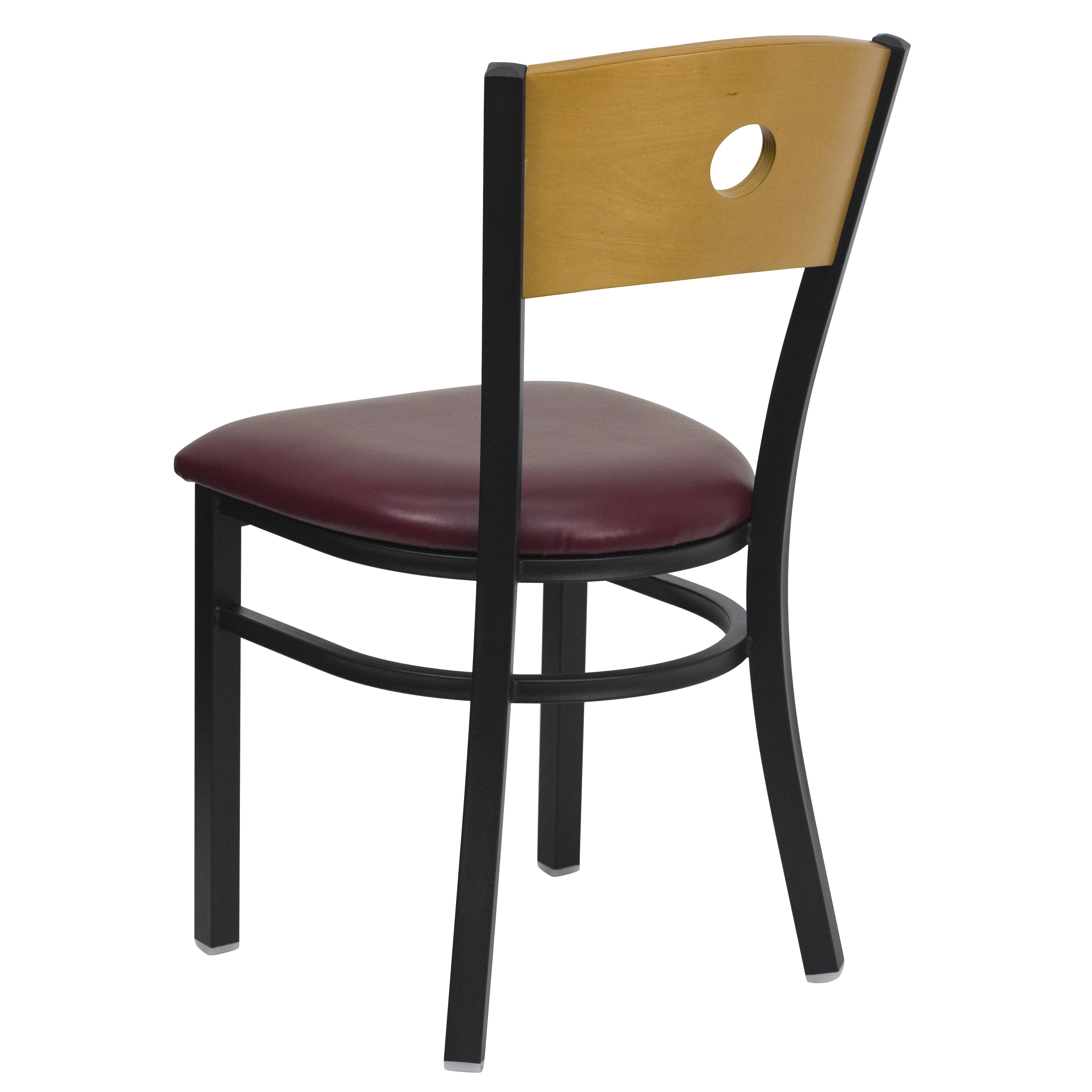 Flash Furniture 2 Pk. HERCULES Series Black Circle Back Metal Restaurant Chair - Natural Wood Back, Burgundy Vinyl Seat - Image 5