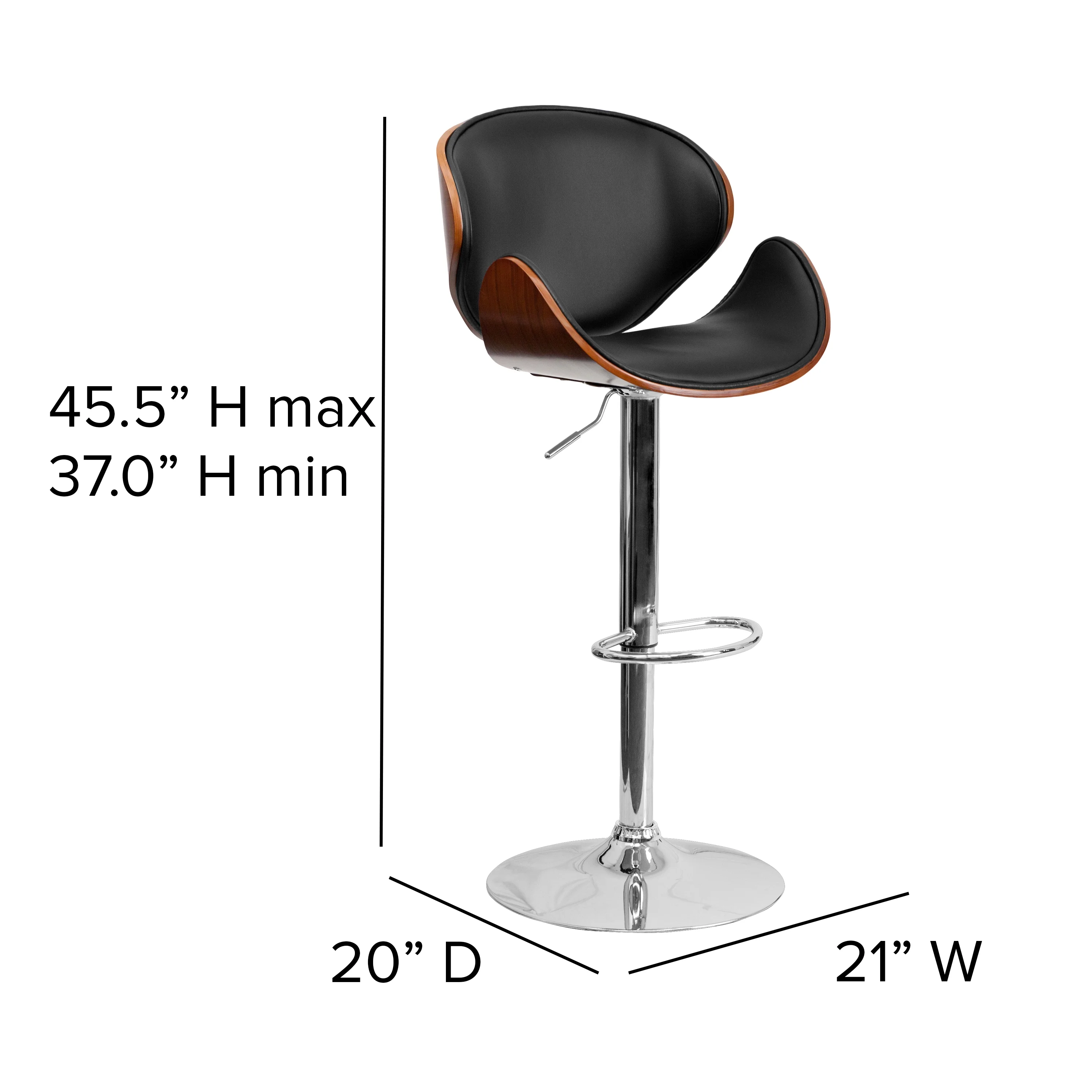 Flash Furniture Farley Walnut Bentwood Adjustable Height Barstool with Curved Back and Black Vinyl Seat - Image 7