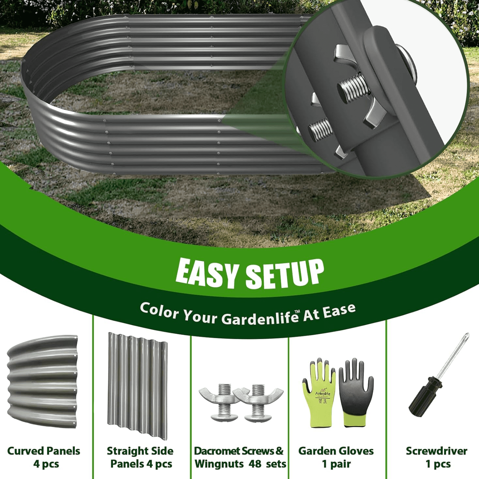 TRAMULL 6X2X1.5 ft Galvanized Raised Garden Beds Outdoor, Oval Round Metal Planter Box (Quartz Grey) - Image 3