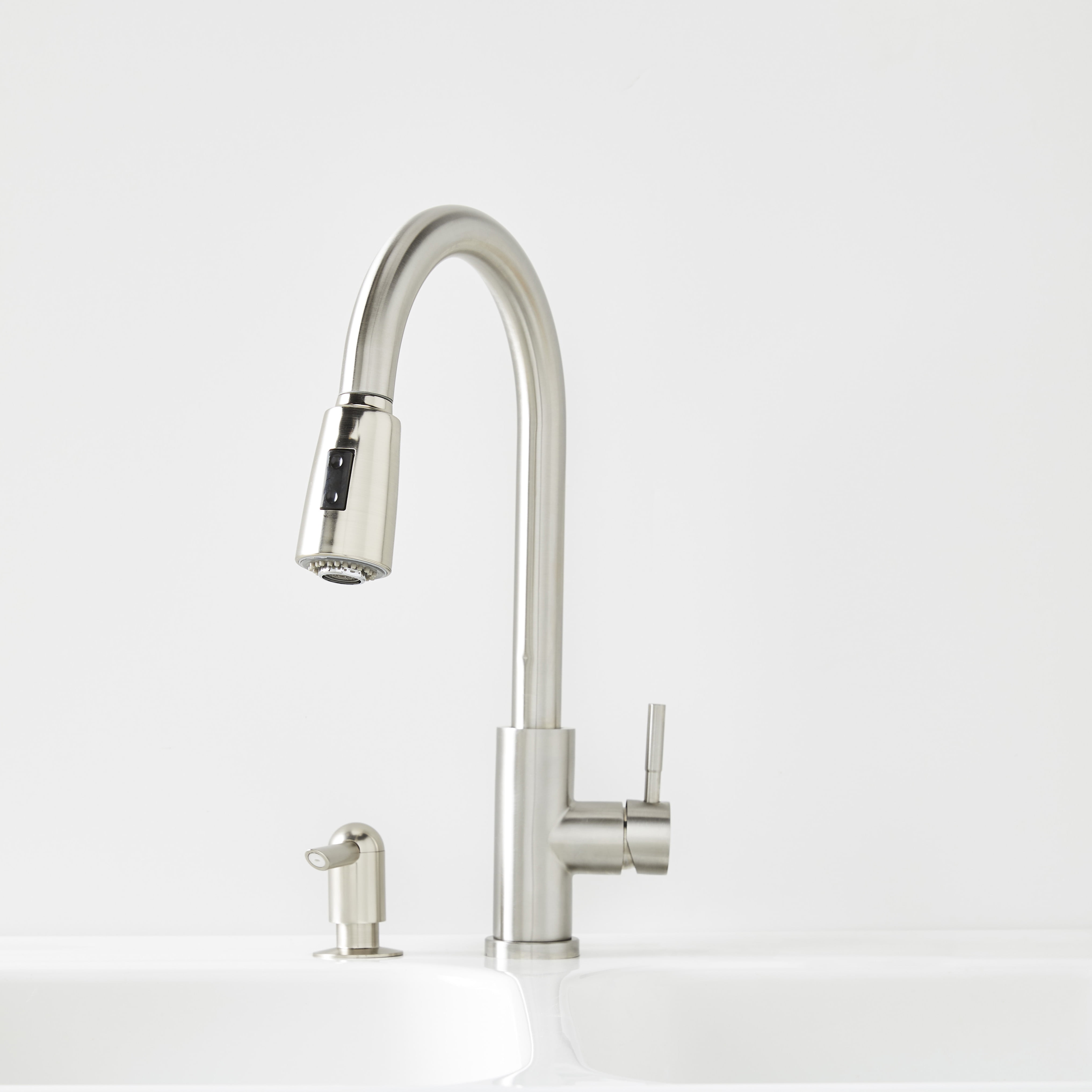 Better Homes & Gardens Elmont High Spout Single Handle Pull Down Kitchen Faucet with Soap Dispenser, Satin Nickel - Image 13